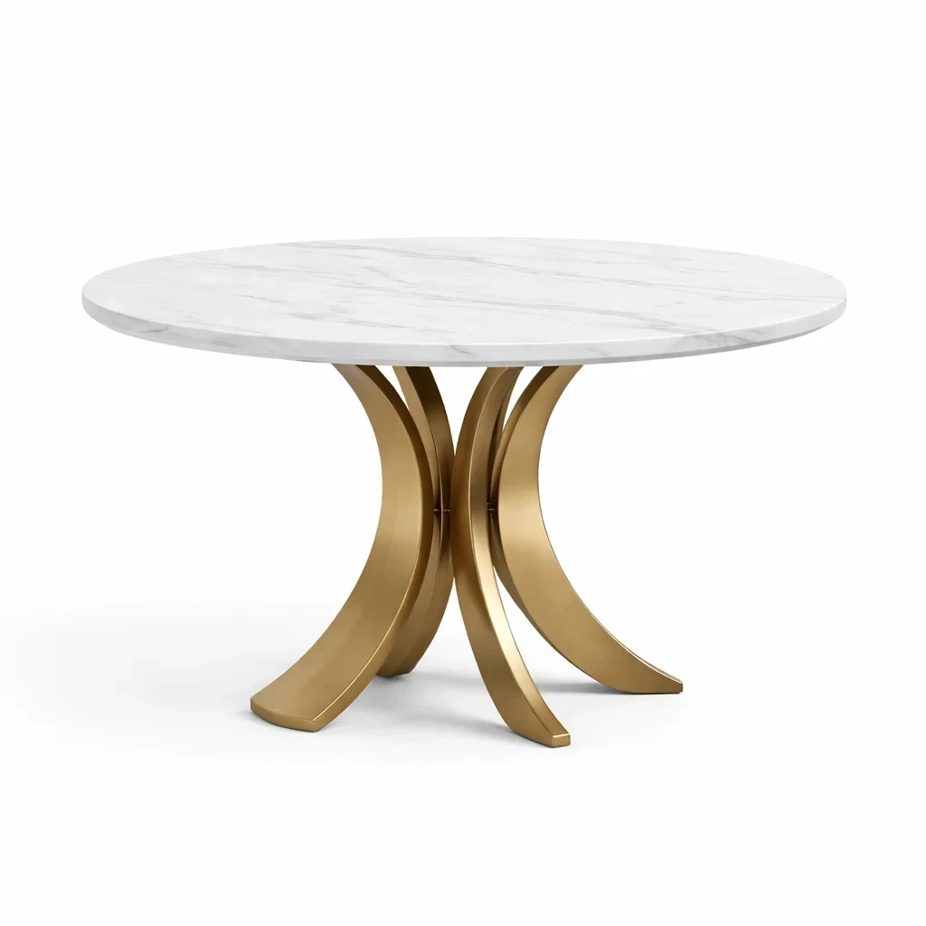 Table ronde plateau marbre blanc avec pied metal or-EaseUnit