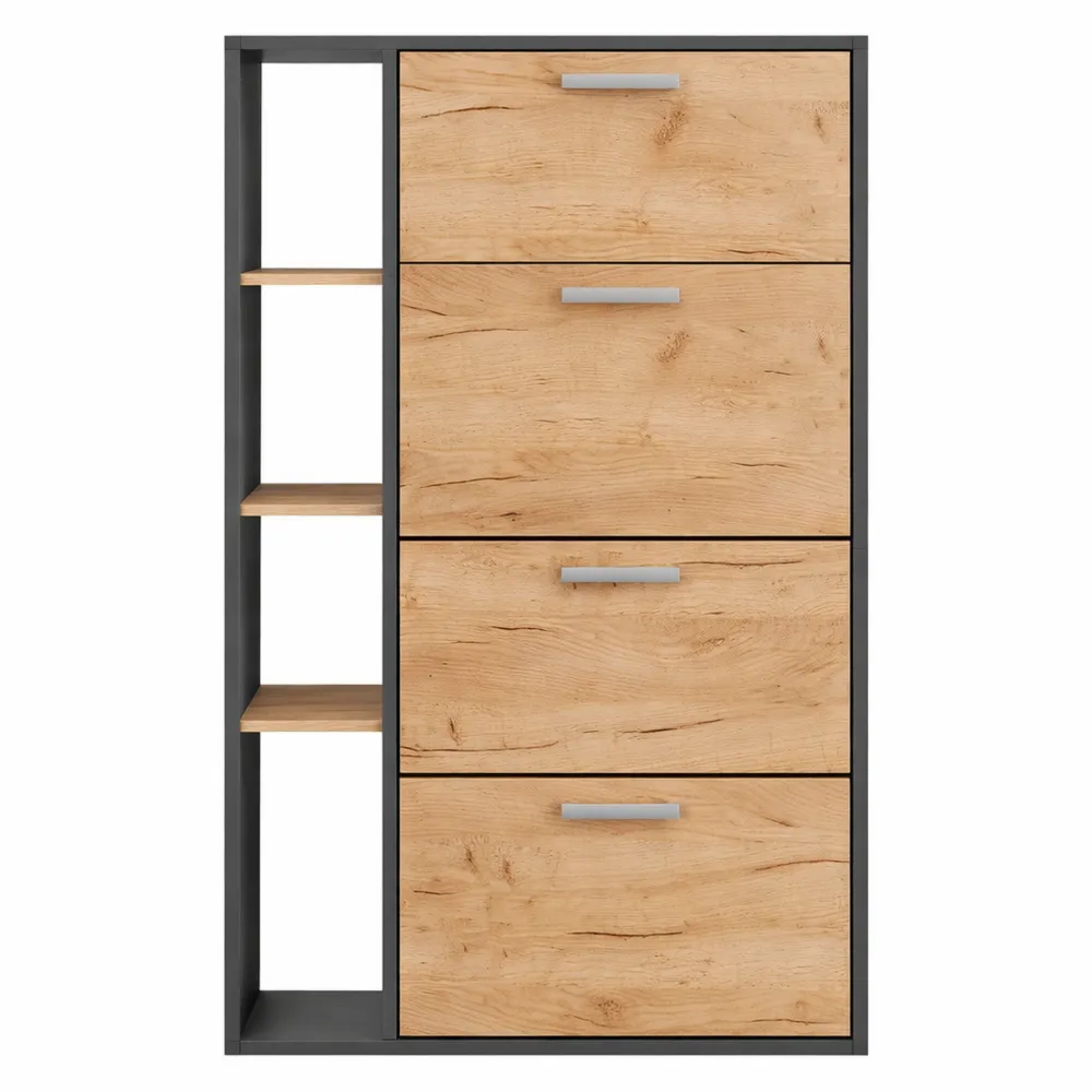 Scarpiera da Ingresso con Scomparti Multipli, Colore Rovere Chiaro e Antracite, Misura 80 x 166,1 cm