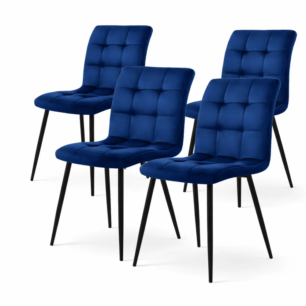Set di 4 sedie da pranzo in velluto blu scuro con struttura in metallo