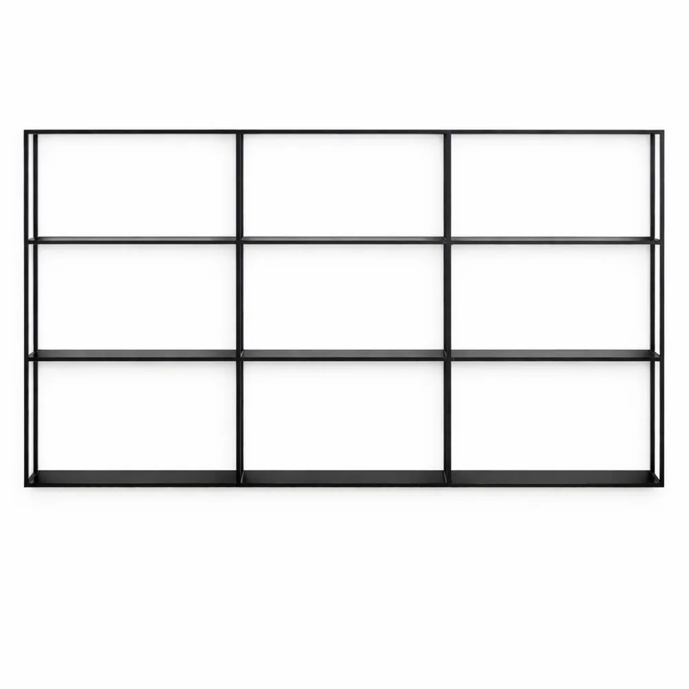 Scaffale da Parete Metallo Industriale con 9 Scomparti e 3 Ripiani Nero 160x18x110 cm