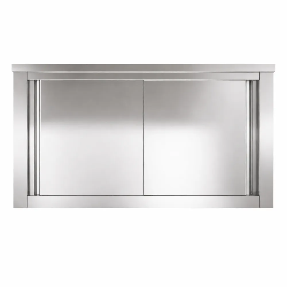 Mobile Cucina da Parete con Ante Scorrevoli in Acciaio Inox, Armadietto Sospeso Spazioso