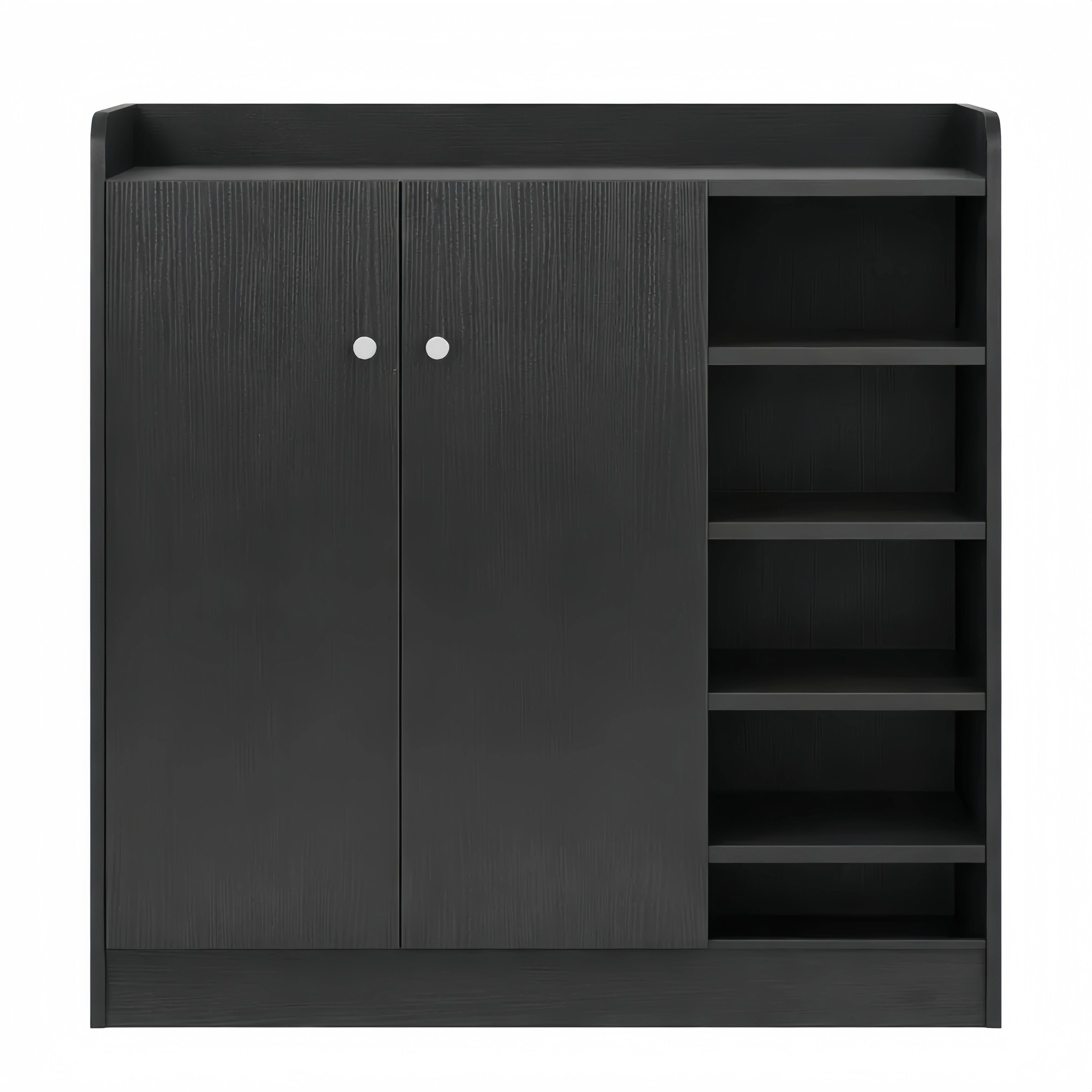 Scarpiera Ingresso con 4 Ripiani Aperti e 2 Ante, Porta Scarpe Salvaspazio, Nero