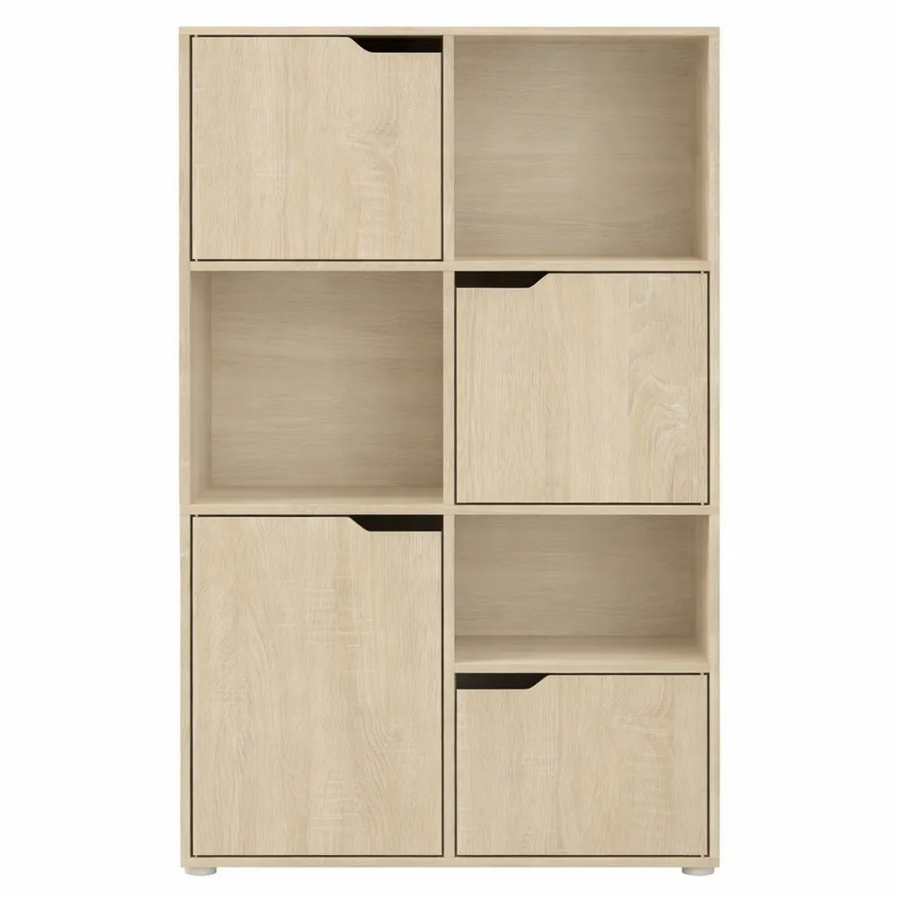 Libreria Autoportante a 8 Cubi con 4 Ante per Casa e Ufficio, Rovere Chiaro