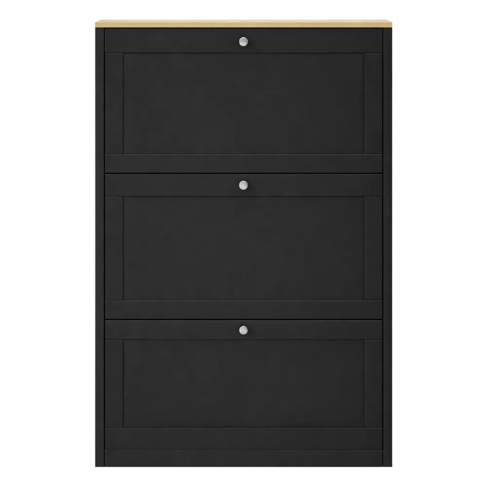 Scarpiera Salvaspazio Slim con 3 Ante a Ribalta, Ripiani Regolabili su 2 Livelli, Porta Scarpe per 12-18 Paia, 60x23.5x115 cm, Nero