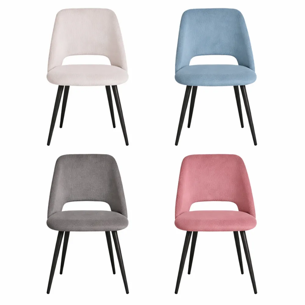 Set di 4 Sedie in Velluto a Coste con Schienale Cavo per Sala da Pranzo