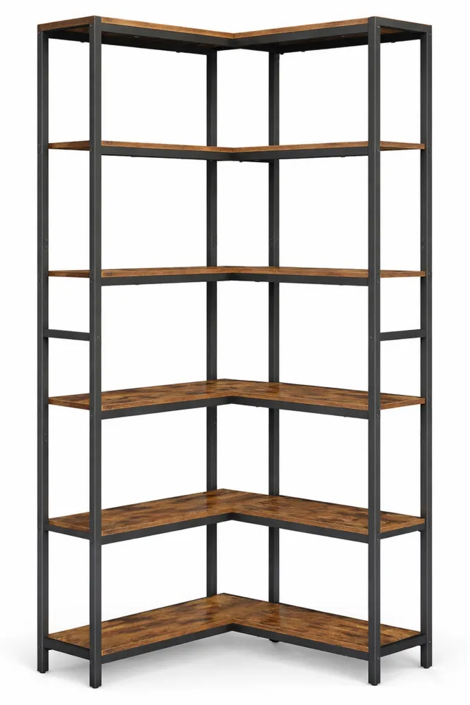 Libreria Angolare a 6 Ripiani, Stile Moderno, per Soggiorno e Ufficio