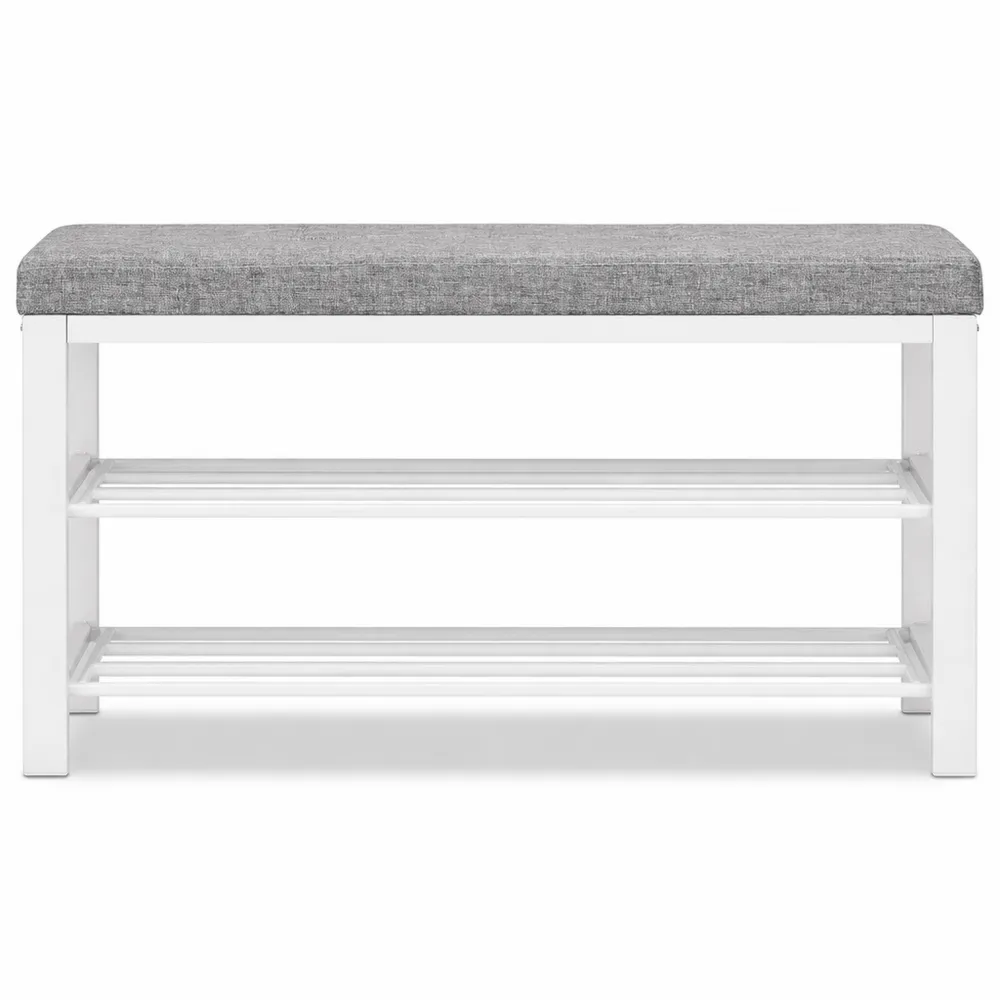Panca scarpiera imbottita con 2 ripiani in metallo e tessuto, 50x81x32 cm, colore grigio