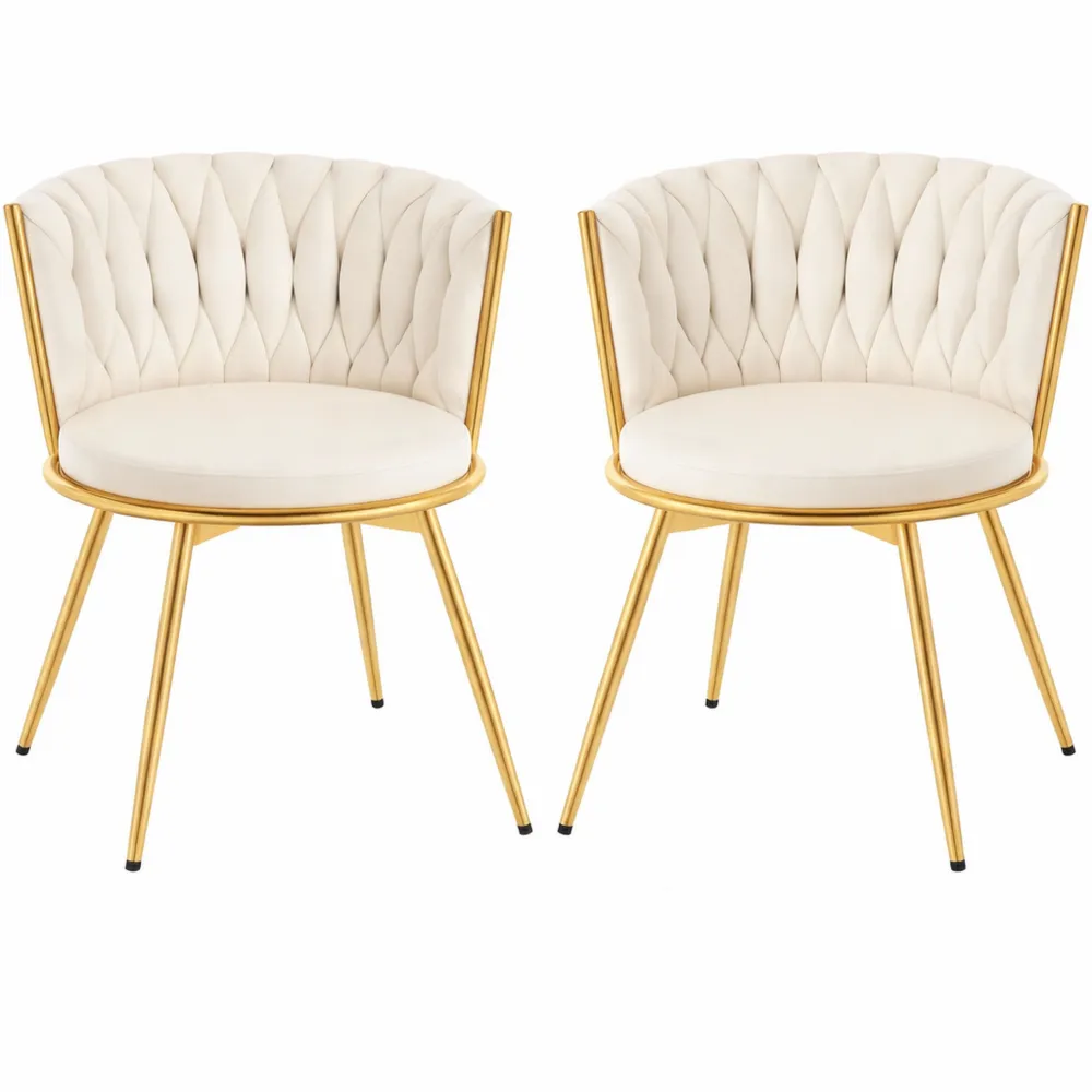 Set di 2 sedie da pranzo girevoli ergonomiche imbottite in velluto, gambe in metallo, beige