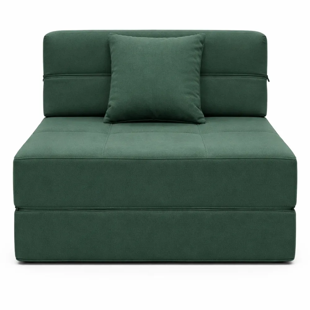 Divano letto futon pieghevole in cotone memory e cuscino, poltrona letto lavabile per soggiorno, verde scuro