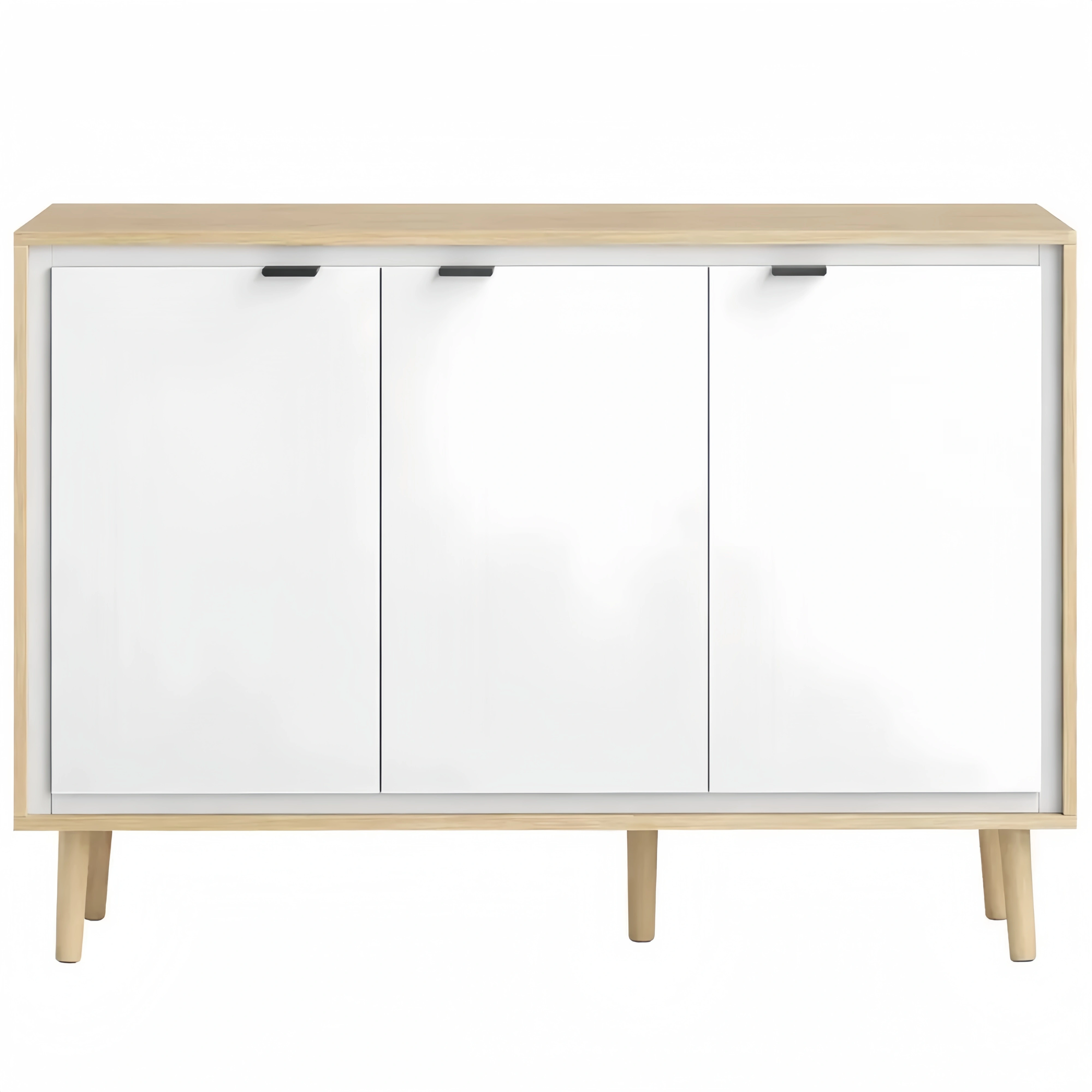Credenza Cucina con Ripiani Regolabili e Piedi in Legno, 107x35x77 cm, Bianco Lucido e Rovere