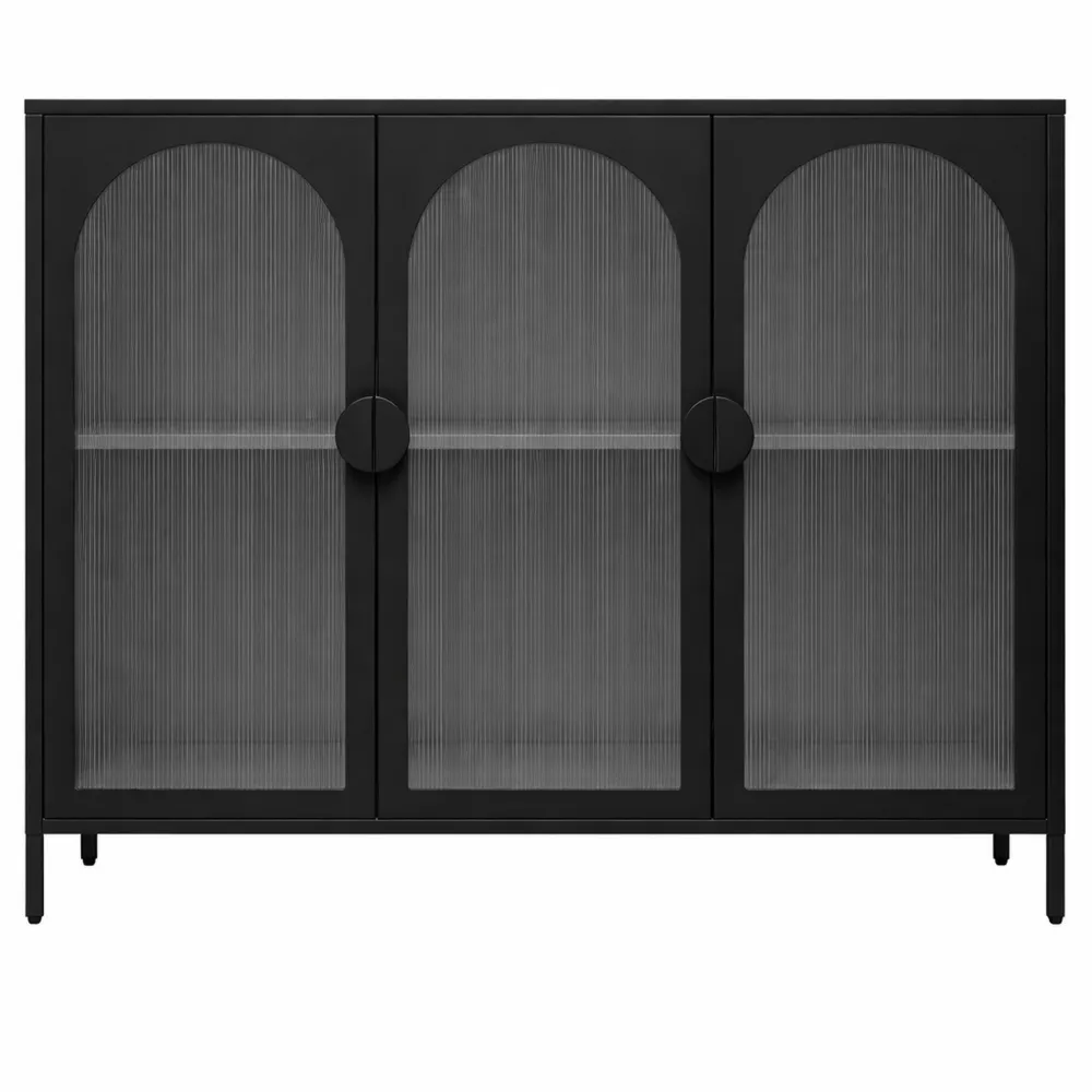 Vetrina in Metallo Nero con Ante e Ripiani, Armadio Regolabile per Soggiorno e Sala da Pranzo