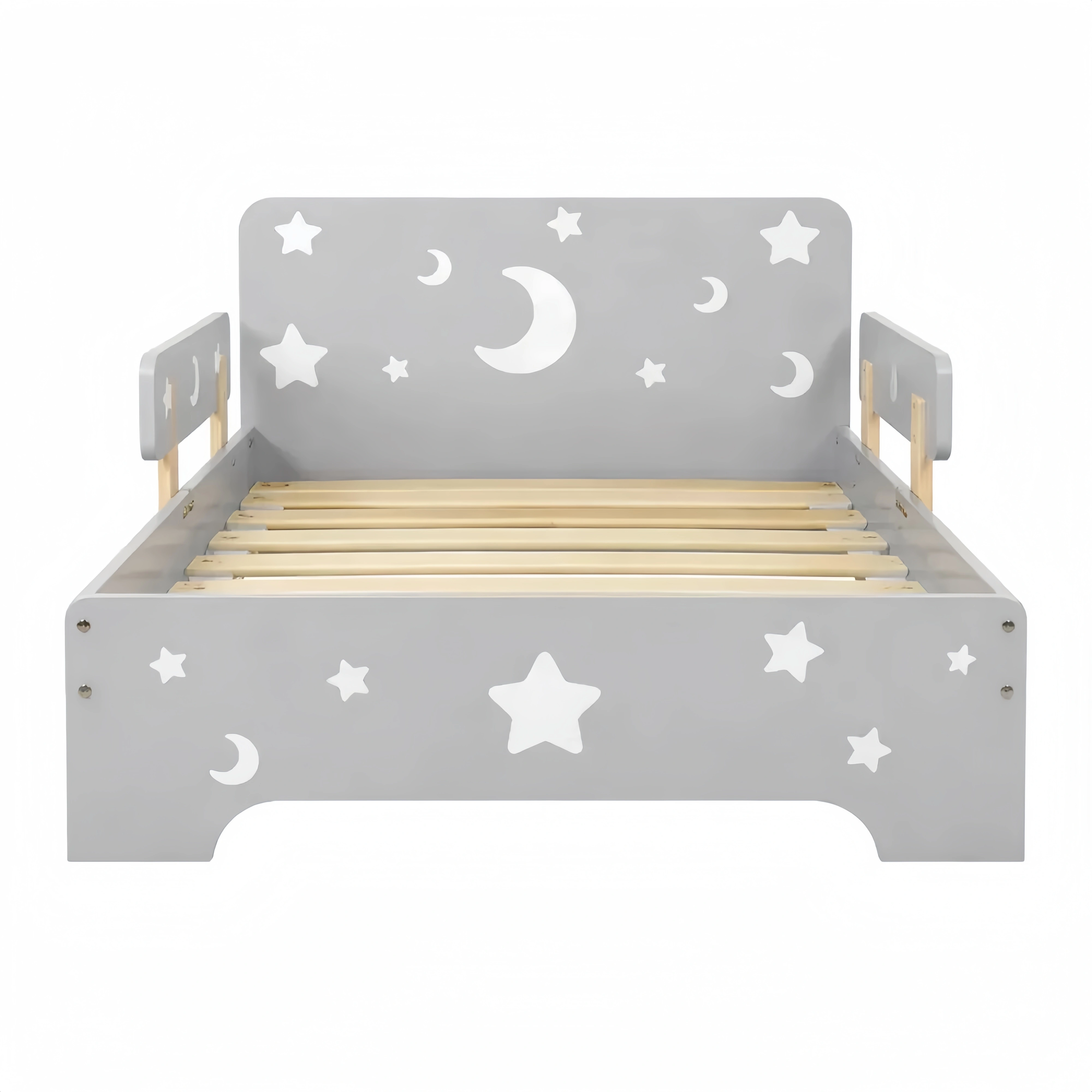 Letto per Bambini con Motivi Stellati e Lunari in Legno Composito, 143x76x49 cm, Grigio e Legno