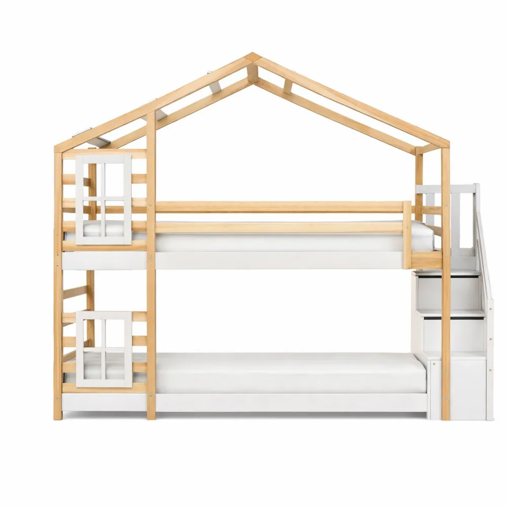 Letto a Castello per Bambini 90x200 cm con Scaletta e Cassetti