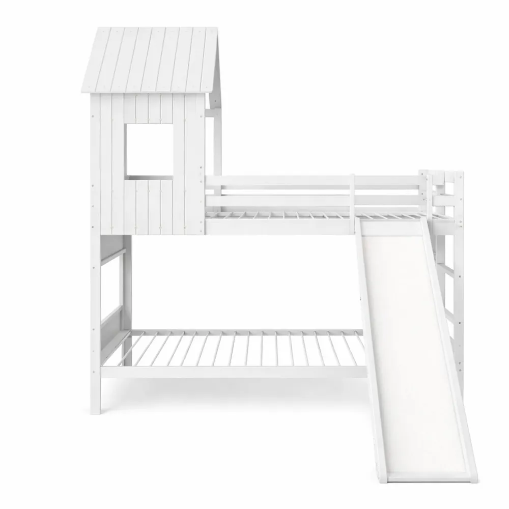 Letto a Castello per Bambini con Scivolo e Scala in Legno