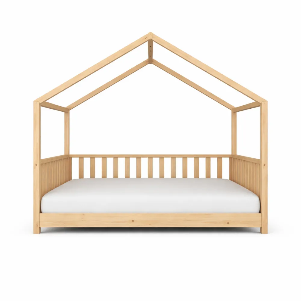 Letto per Bambini a Casetta 200x90 cm con Barriera Rimovibile