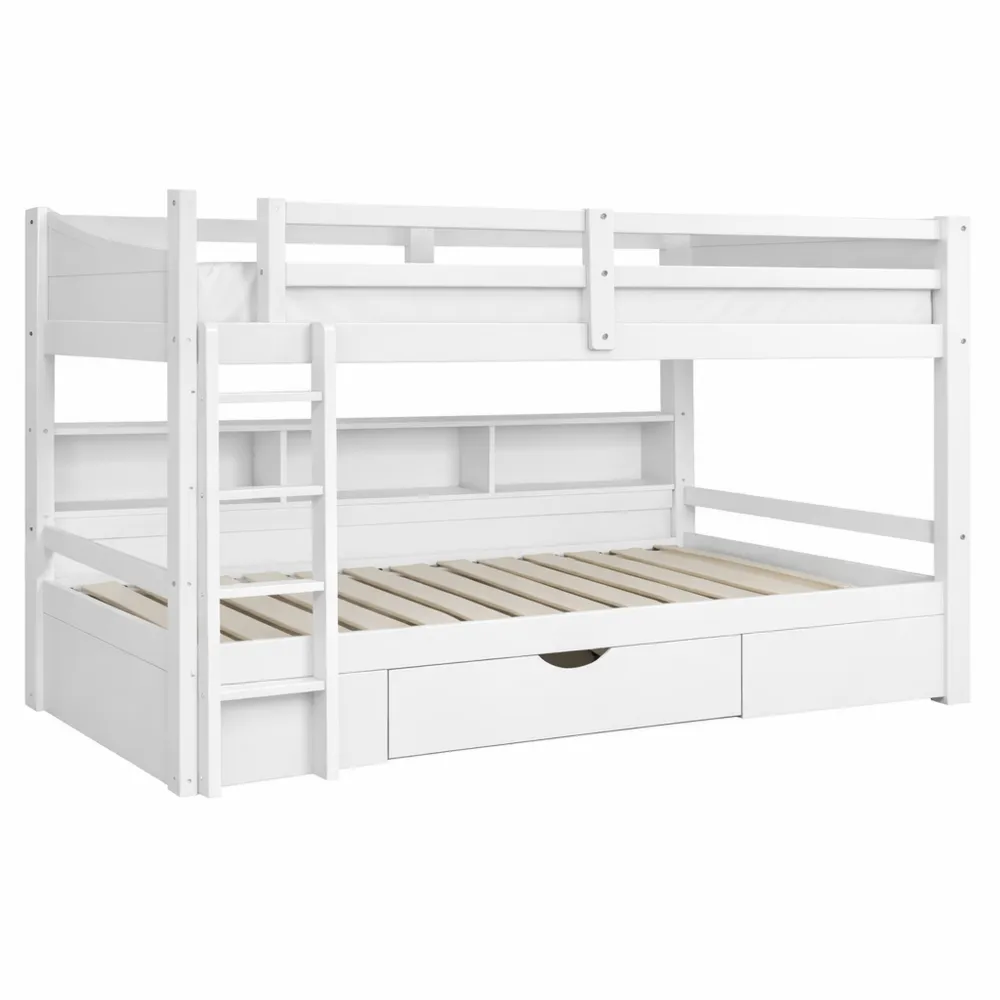 Letto a castello in legno con rete a doghe e cassetti