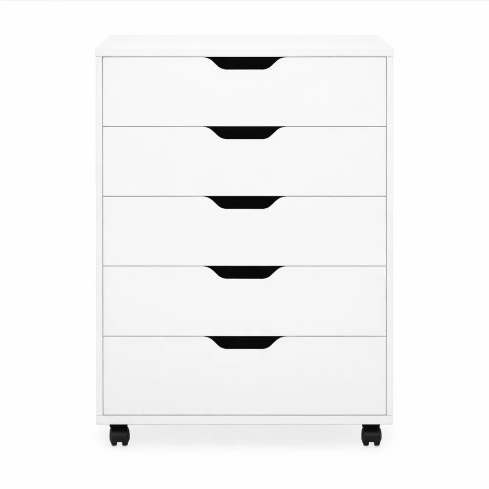 Cassettiera da Ufficio con 5 Cassetti, Portadocumenti in Legno con Rinforzi