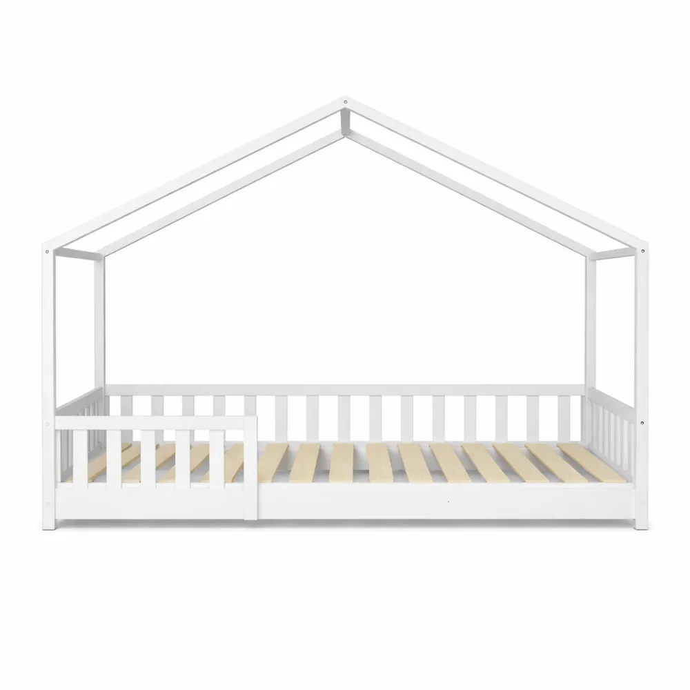 Letto a Forma di Casetta per Bambini in Legno di Pino 120 x 200 cm Bianco
