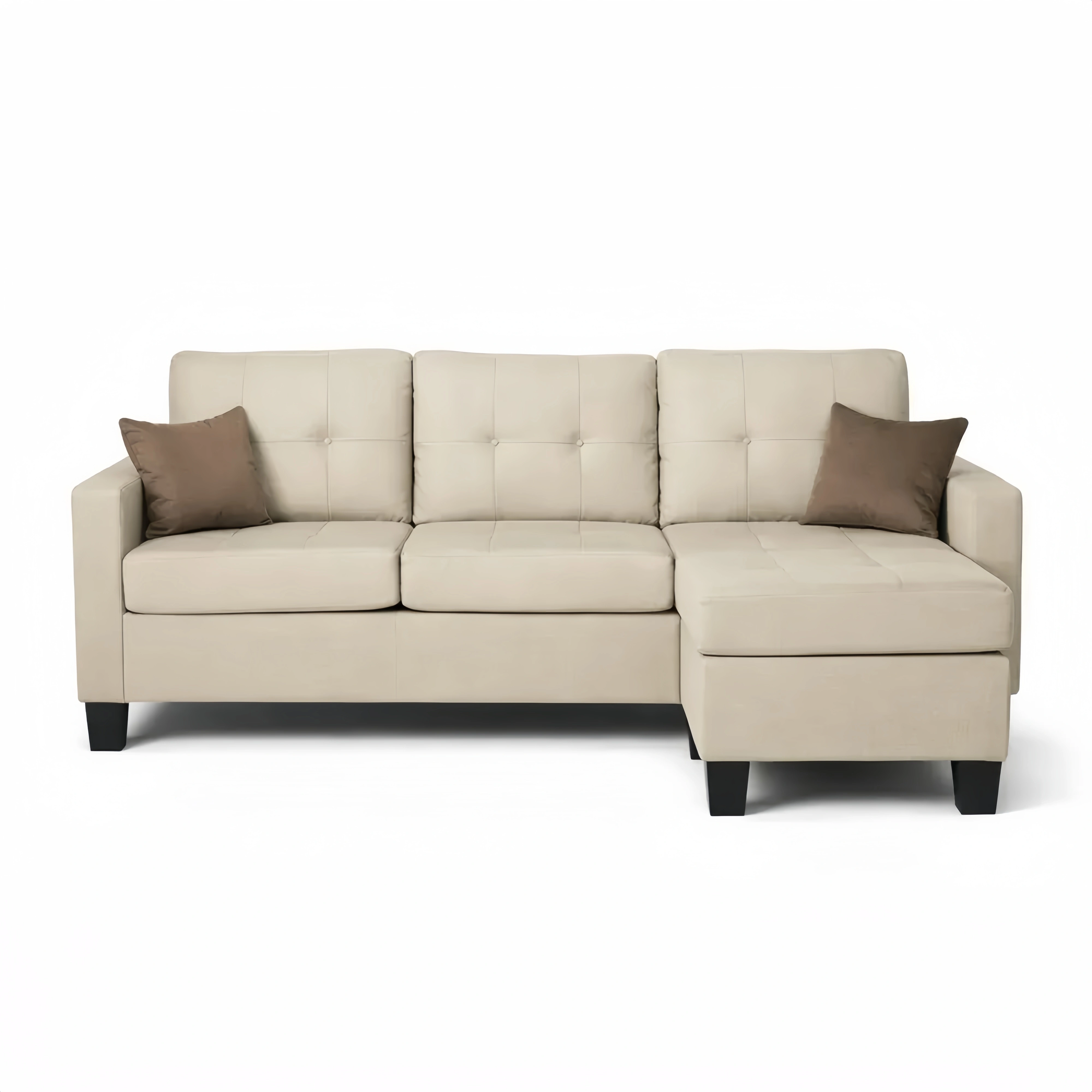 Divano angolare moderno 3 posti con pouf e 2 cuscini - Beige