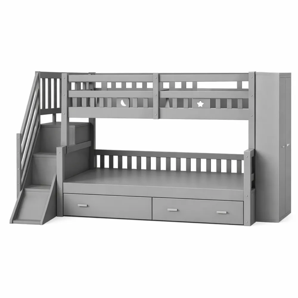 Letto a castello 90x200 cm con scala sicura e spazio contenitivo