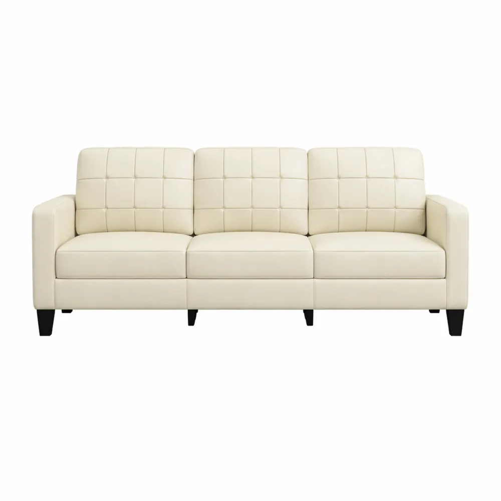 Divano a 3 Posti in Similpelle, Crema, 180 cm per Soggiorno