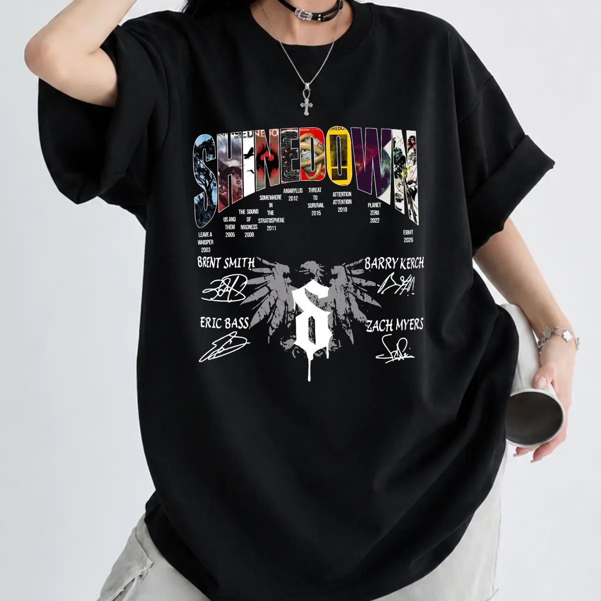 Shined0wn Discography T-Shirt, Vintage Rock Band Album Collection Shirt