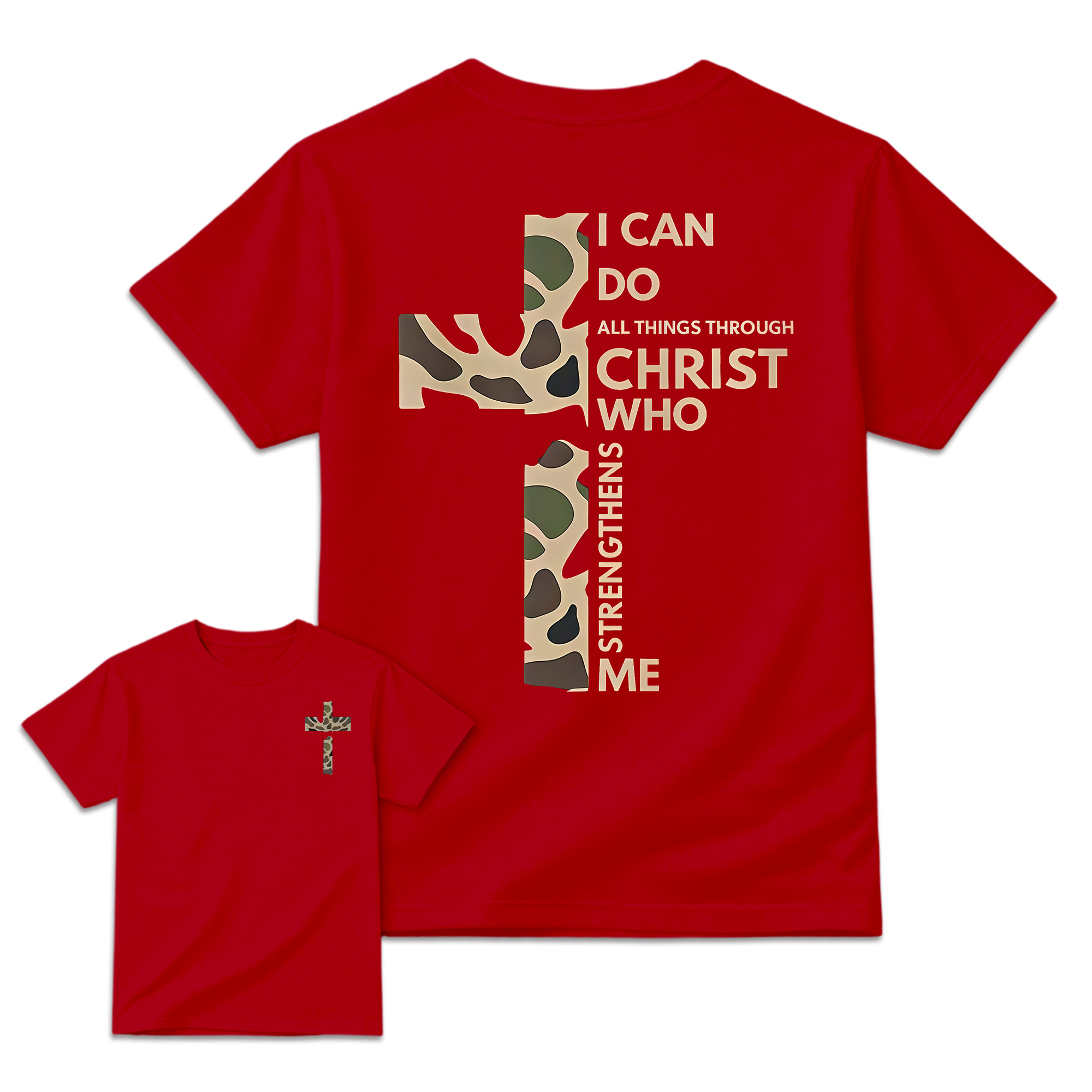 Christian Casual Round Neck Graphic T-Shirt - Camo Cross Print, Philippians 4:13, Relaxed Fit Soft Cotton, Fade-Resistant, Fashion Apparel, All Seasons Church Streetwear Top, Graphic T Shirts