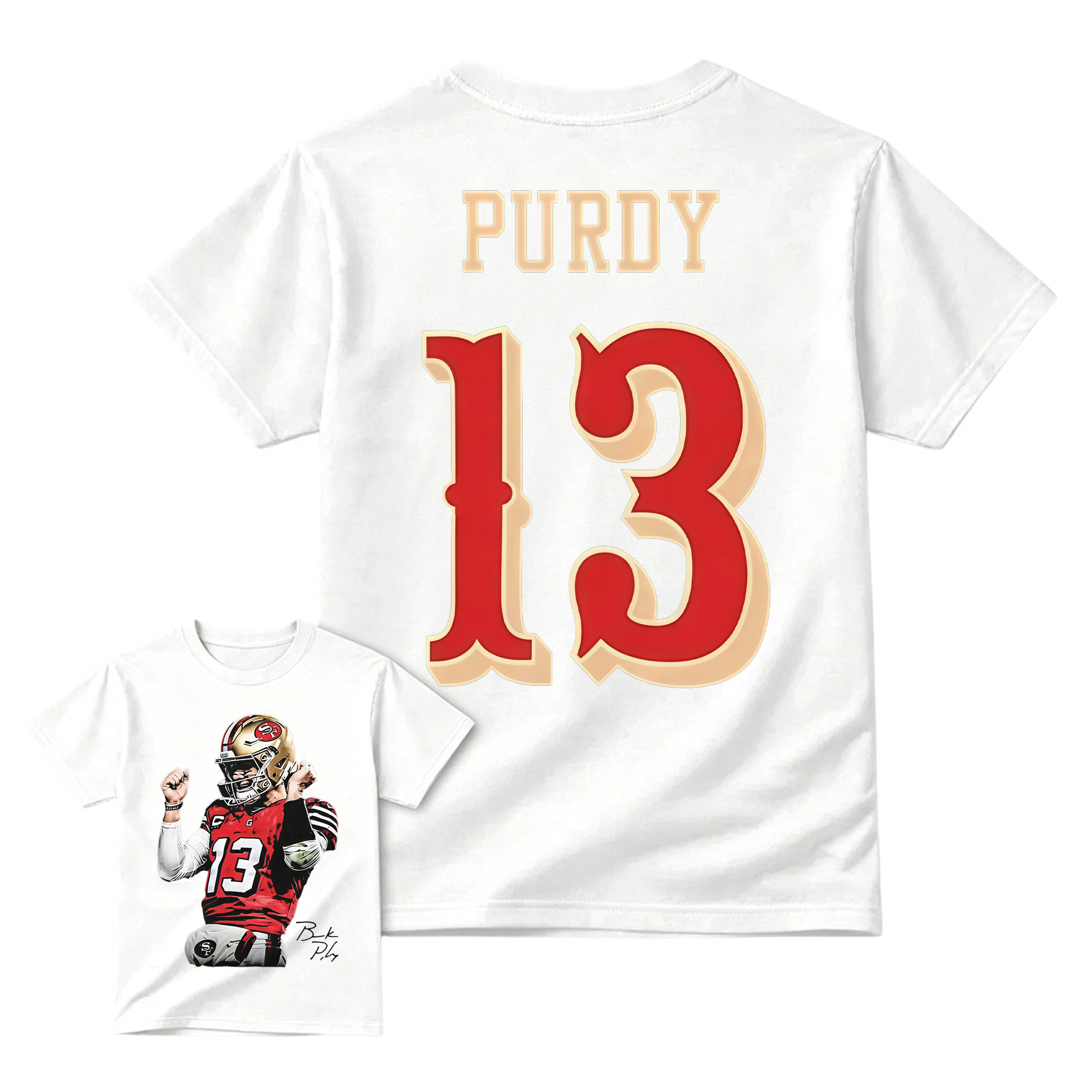 Men's Brock Purdy #13  Cotton T-Shirt Bay Area Football Fan Graphic Tee Vintage Heavyweight Short Sleeve Casual Game Day Streetwear