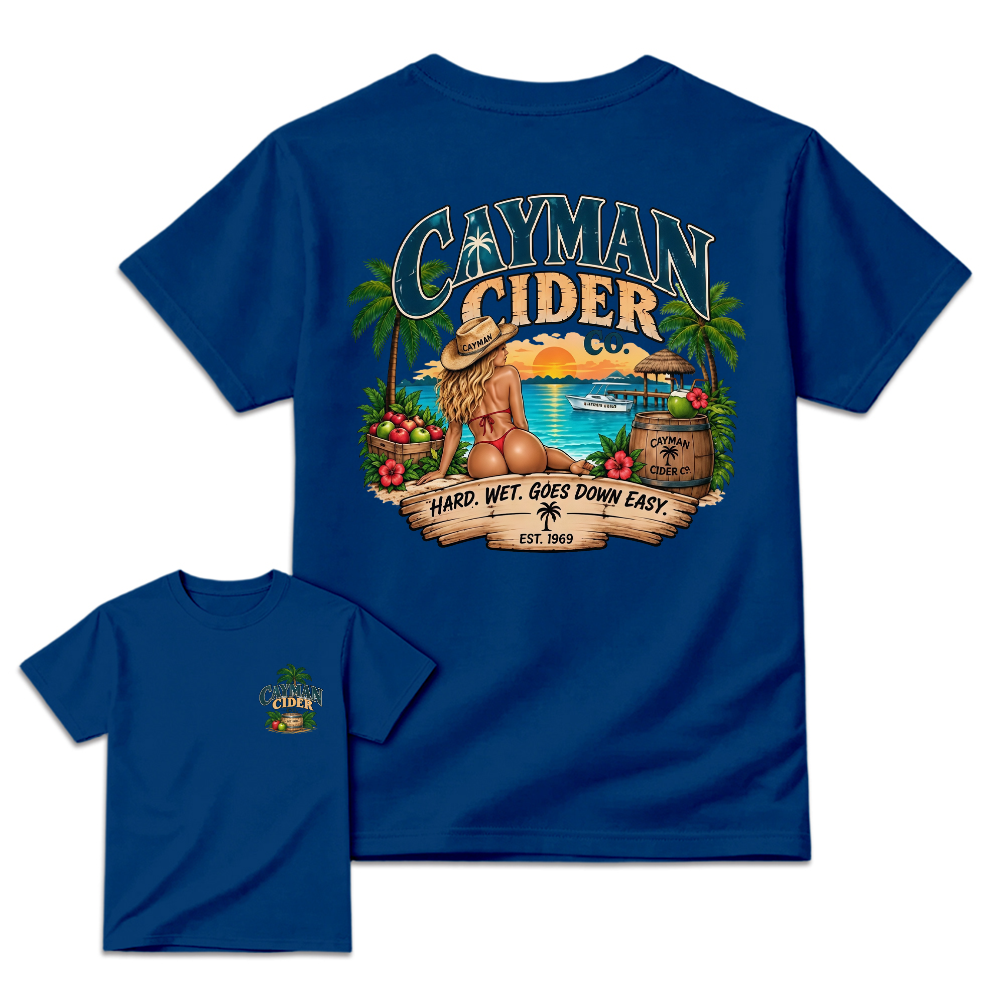 Cayman Cider Co. Unisex Cotton T-Shirt Hard Wet Goes Down Easy 