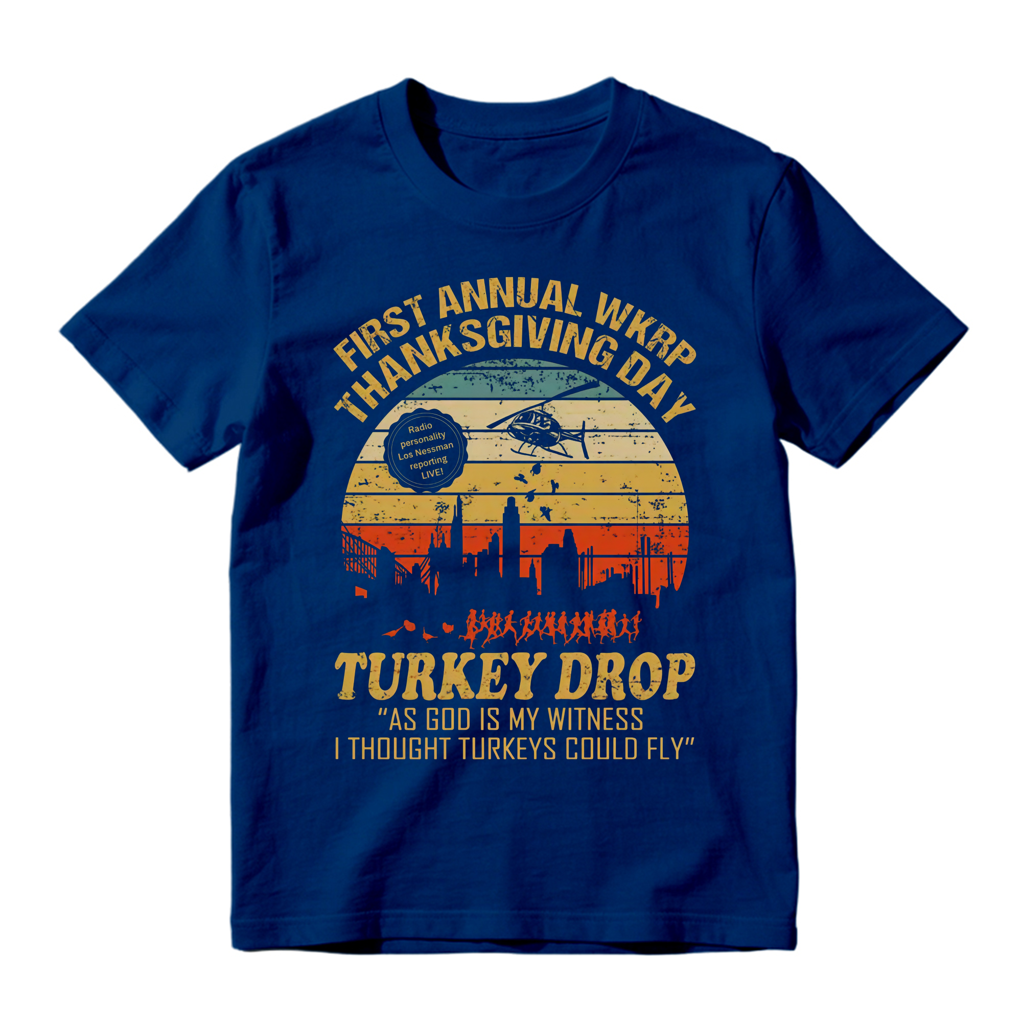 WKRP Thanksgiving Turkey Drop Graphic T-Shirt , As God Is My Witness I Thought Turkeys Could Fly Graphic Print, 70s TV Sitcom Retro Humor Top, Thanksgiving Fan Gift Streetwear