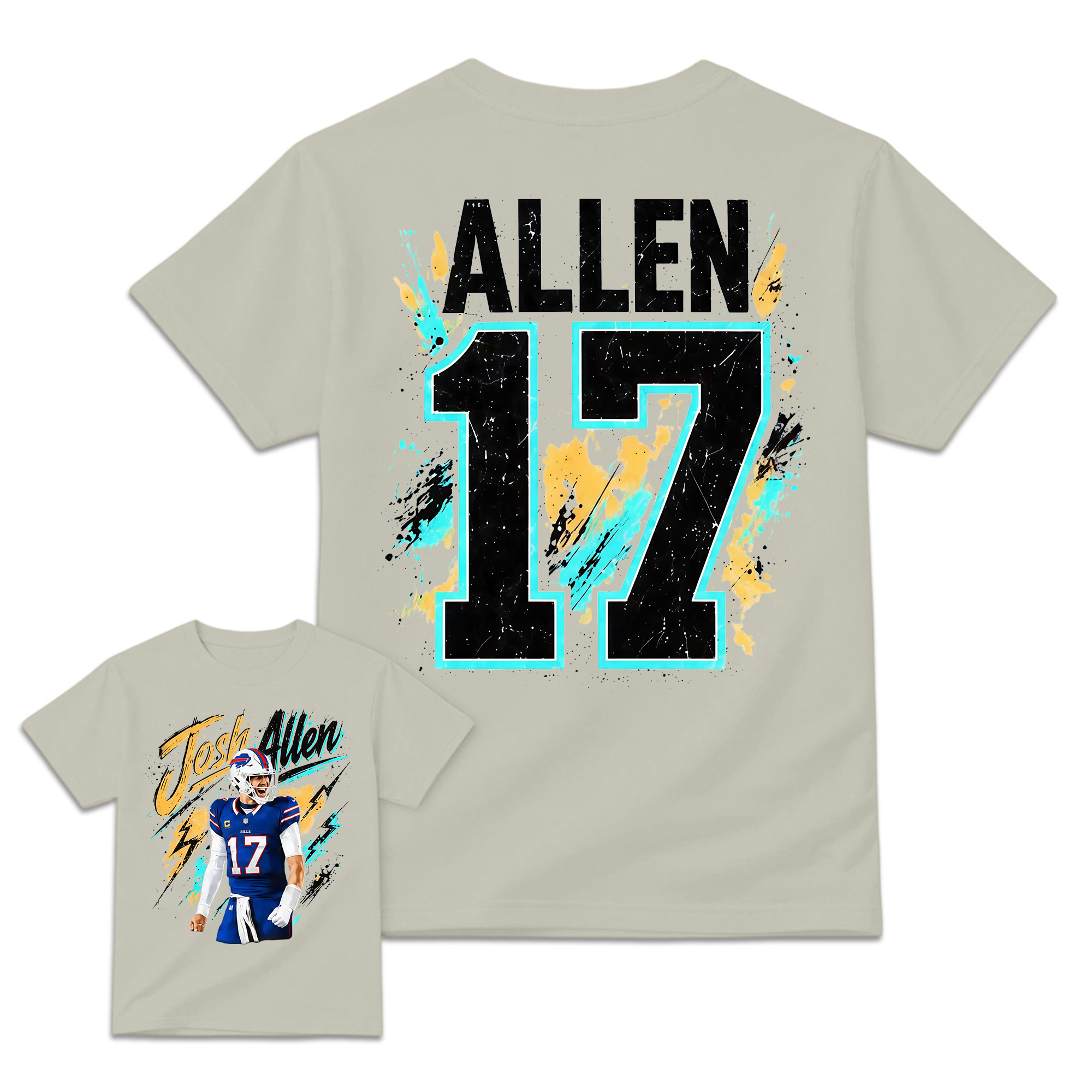 Blue Red Number 17 Football Graphic T-Shirt, Quarterback Game Day Tee, Two-Sided Unisex Sports Fan Shirt
