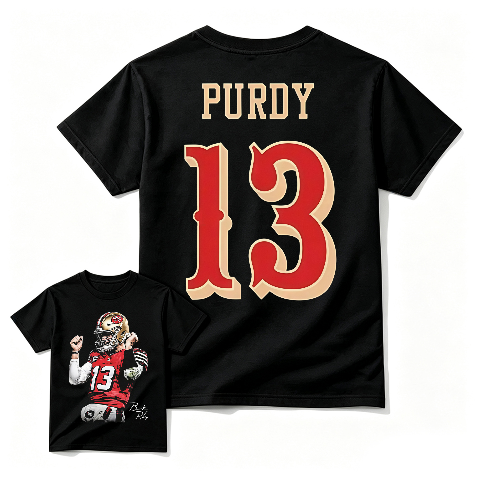 Men's Brock Purdy #13  Cotton T-Shirt Bay Area Football Fan Graphic Tee Vintage Heavyweight Short Sleeve Casual Game Day Streetwear