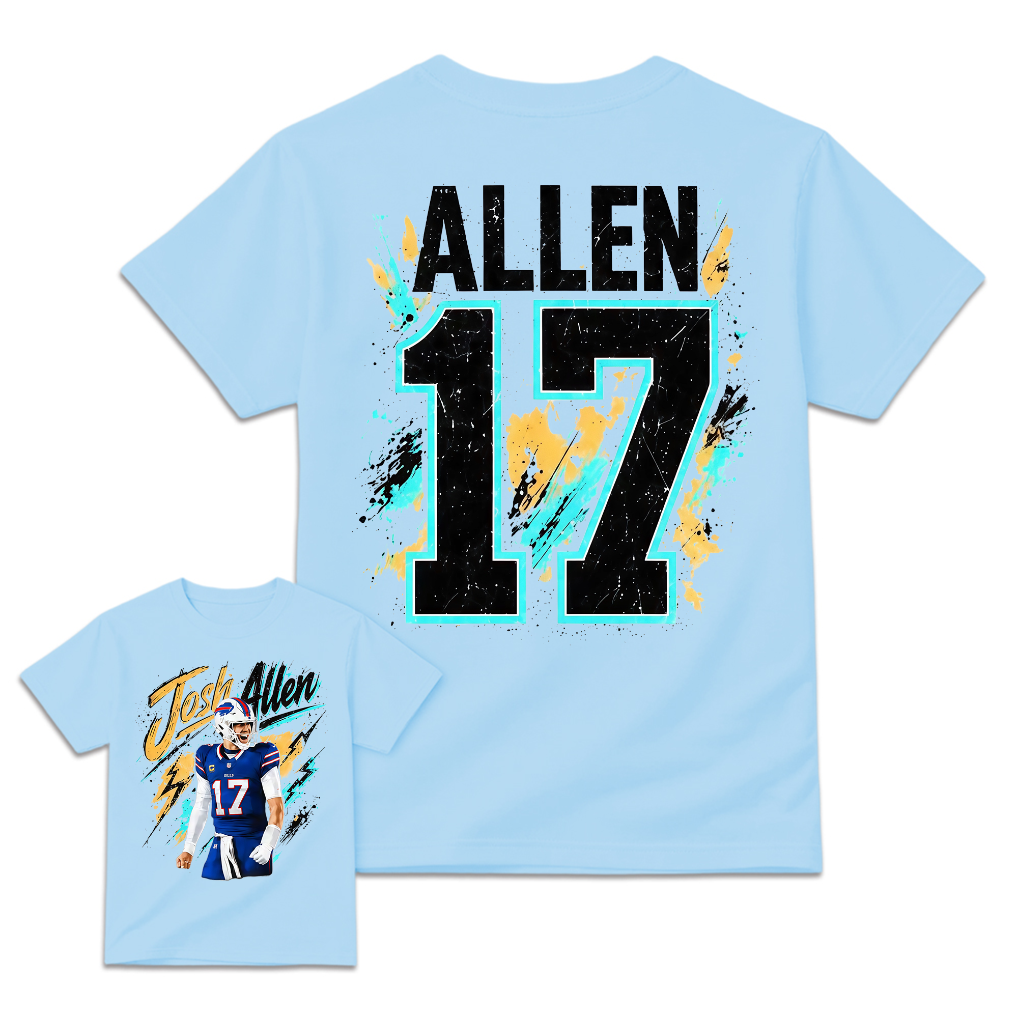 Blue Red Number 17 Football Graphic T-Shirt, Quarterback Game Day Tee, Two-Sided Unisex Sports Fan Shirt