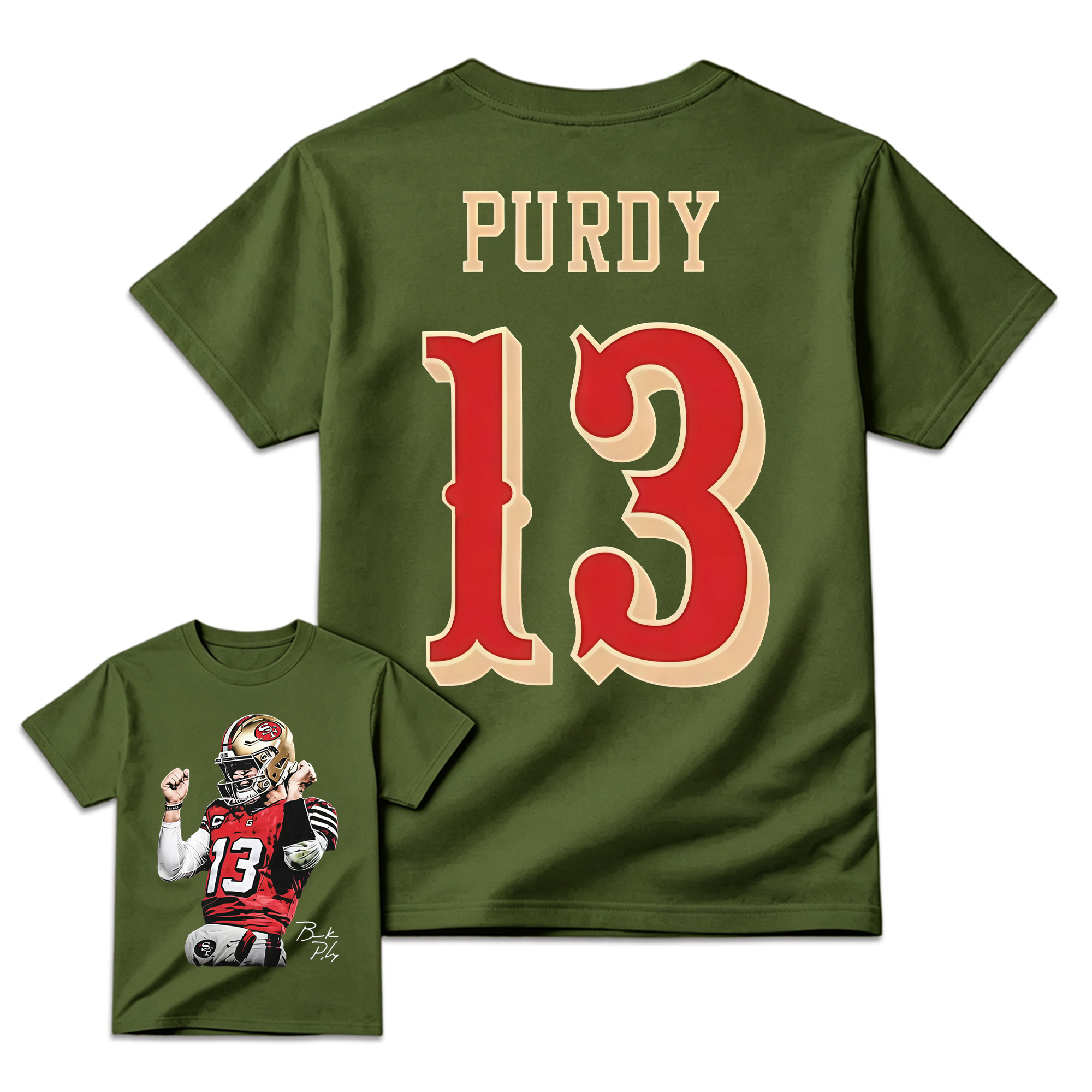 Men's Brock Purdy #13  Cotton T-Shirt Bay Area Football Fan Graphic Tee Vintage Heavyweight Short Sleeve Casual Game Day Streetwear
