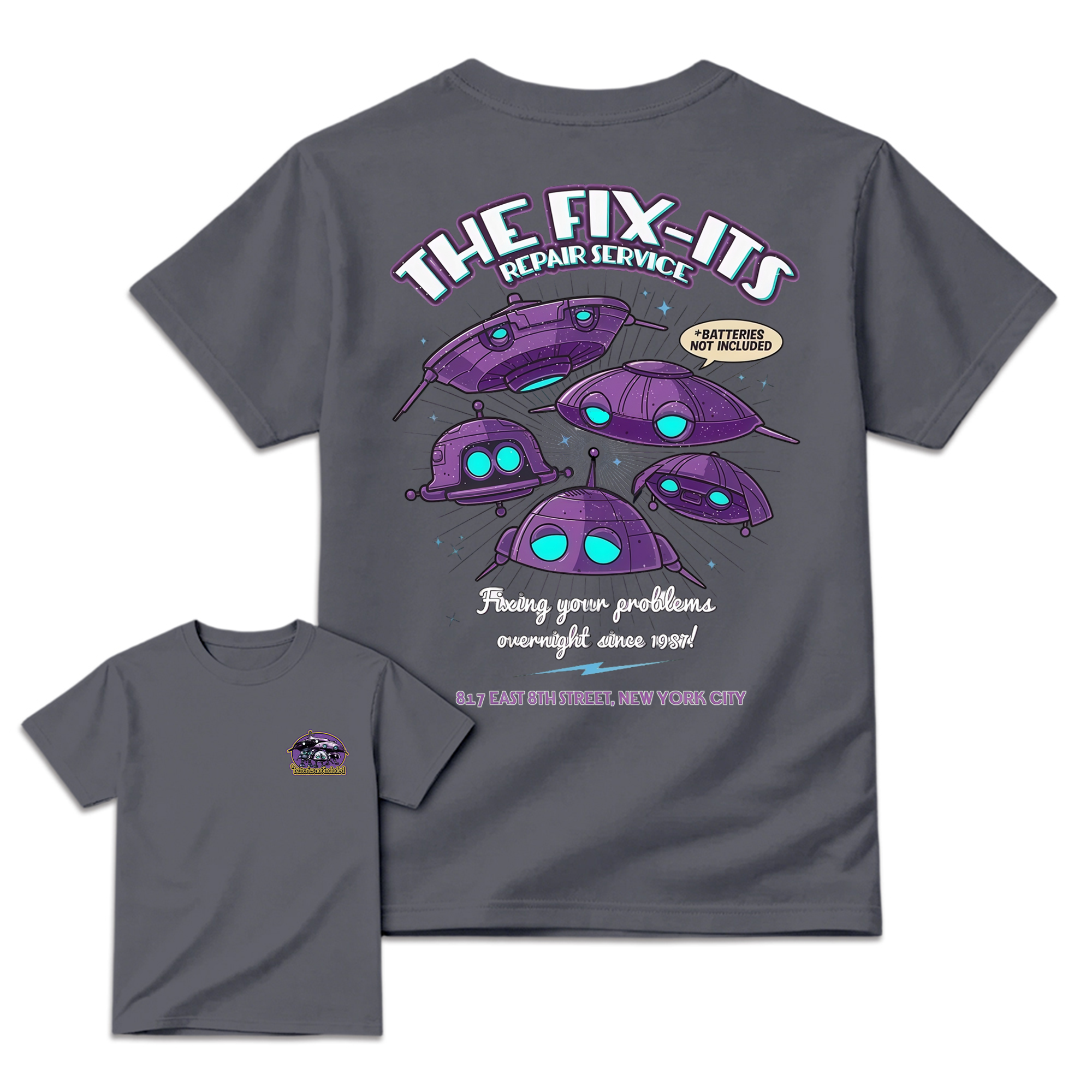 The Fix-It Repair Service Retro Sci-Fi Graphic Tee, Vintage Alien Robot Movie Shirt