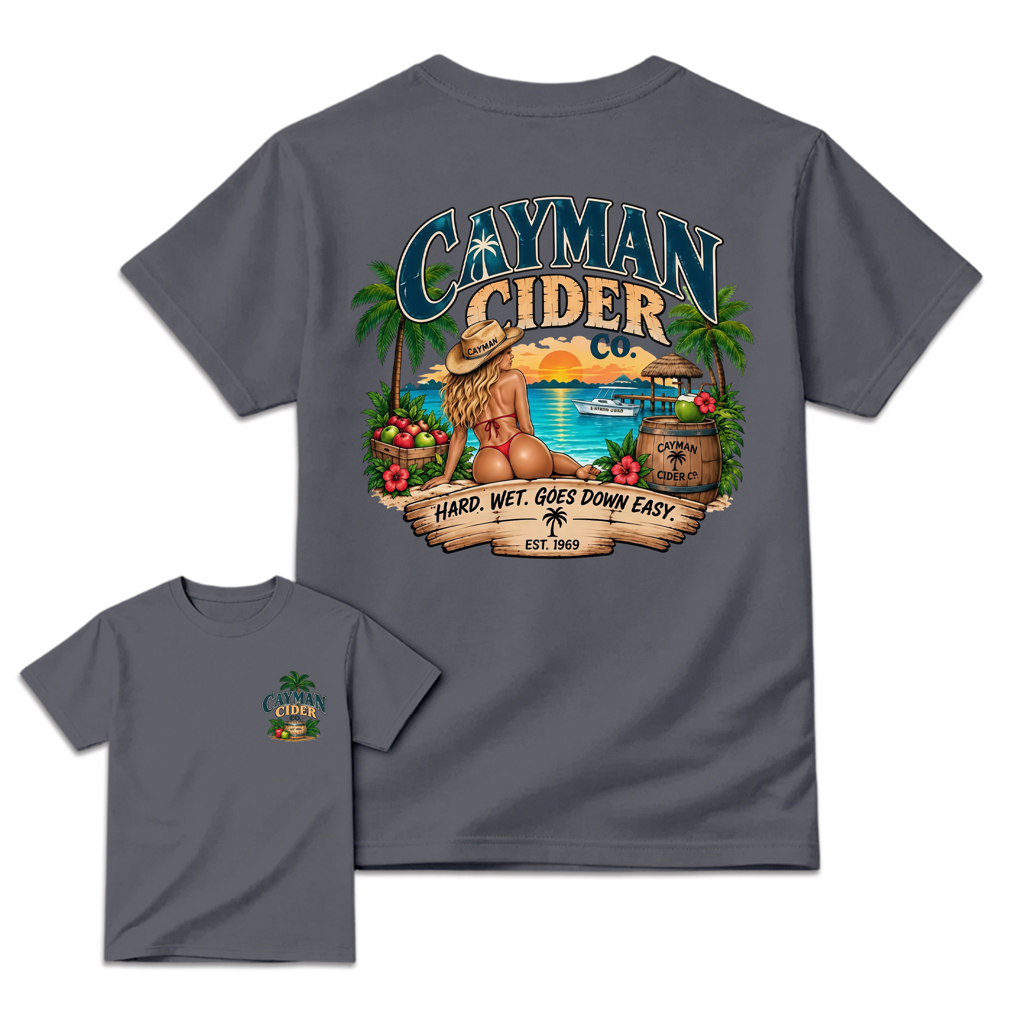 Cayman Cider Co. Unisex Cotton T-Shirt Hard Wet Goes Down Easy 