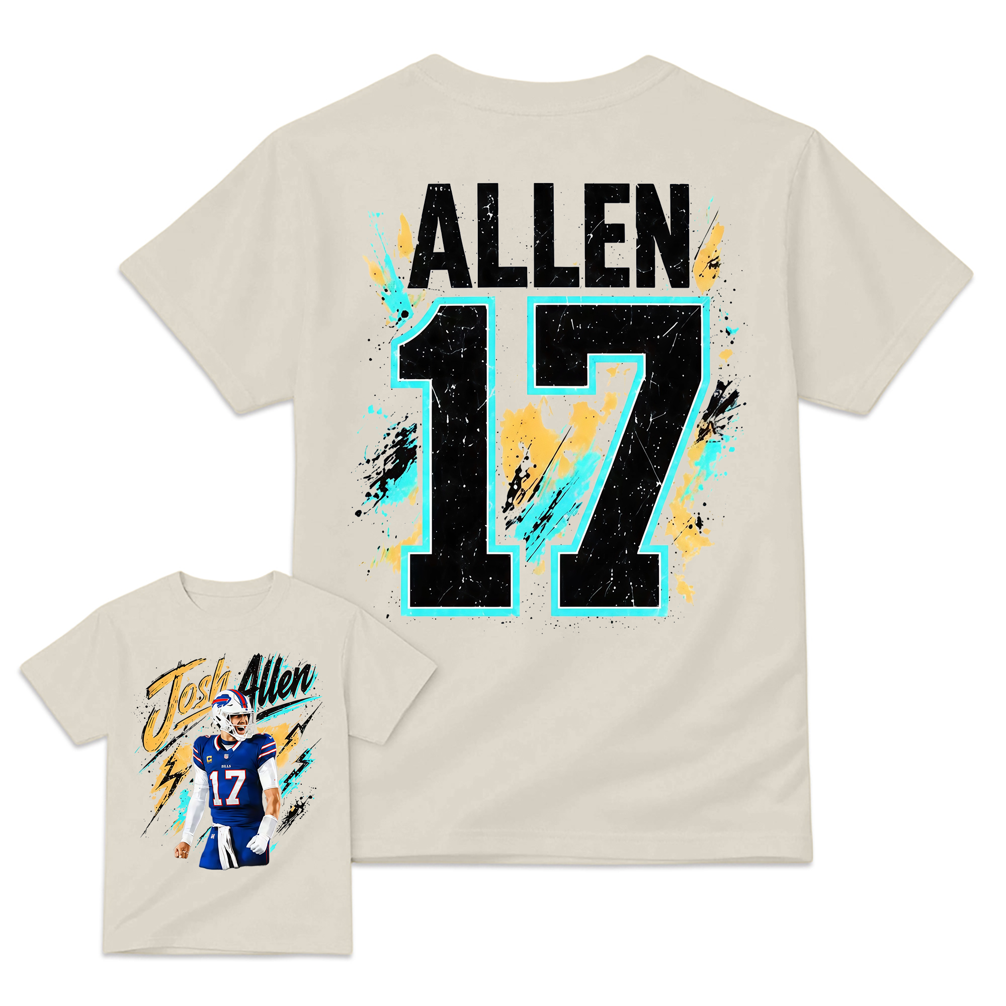 Blue Red Number 17 Football Graphic T-Shirt, Quarterback Game Day Tee, Two-Sided Unisex Sports Fan Shirt