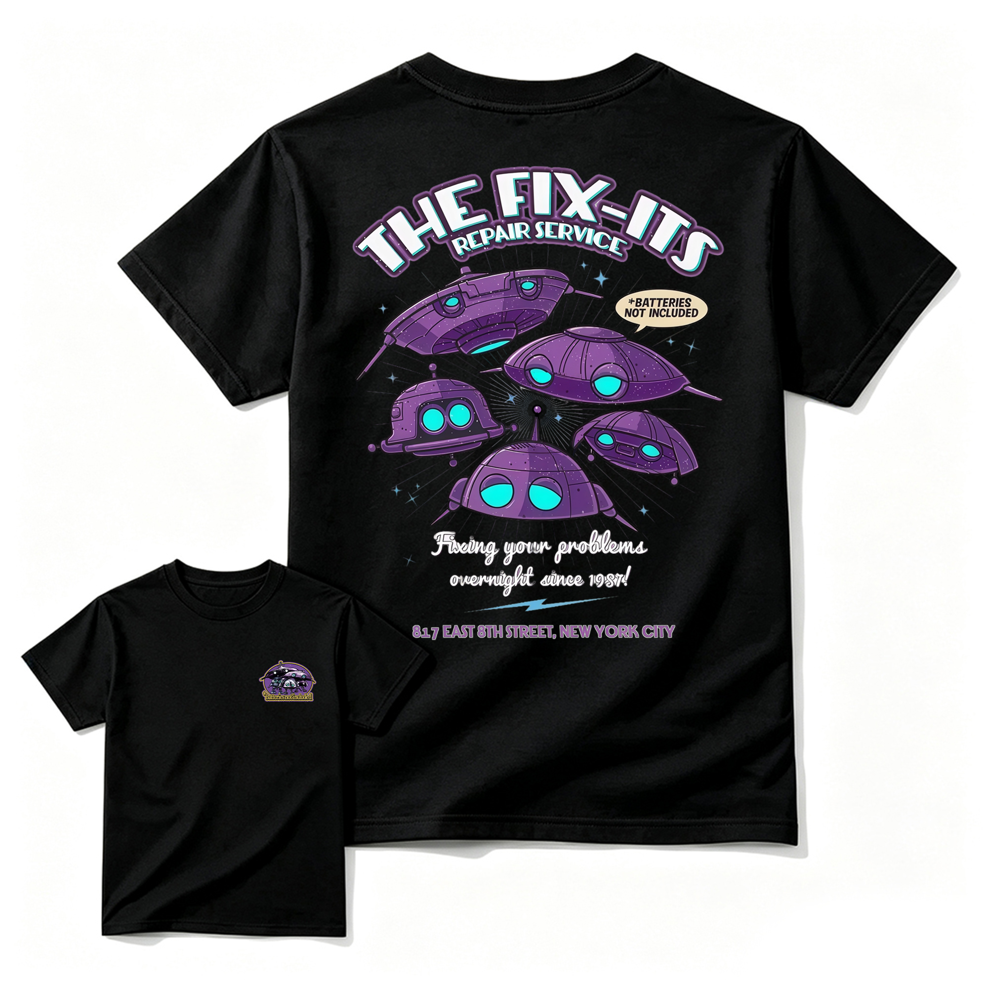 The Fix-It Repair Service Retro Sci-Fi Graphic Tee, Vintage Alien Robot Movie Shirt