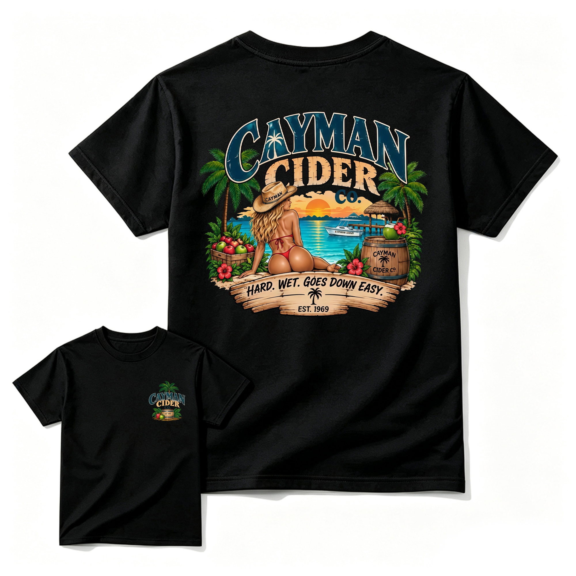 Cayman Cider Co. Unisex Cotton T-Shirt Hard Wet Goes Down Easy 