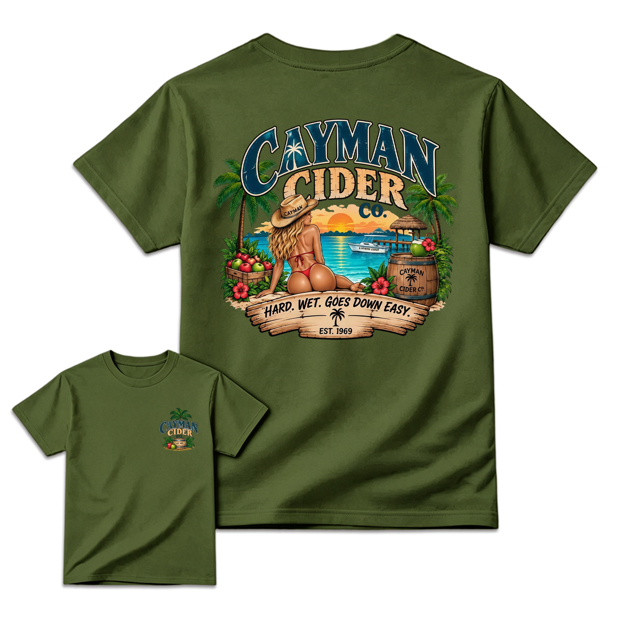 Cayman Cider Co. Unisex Cotton T-Shirt Hard Wet Goes Down Easy 