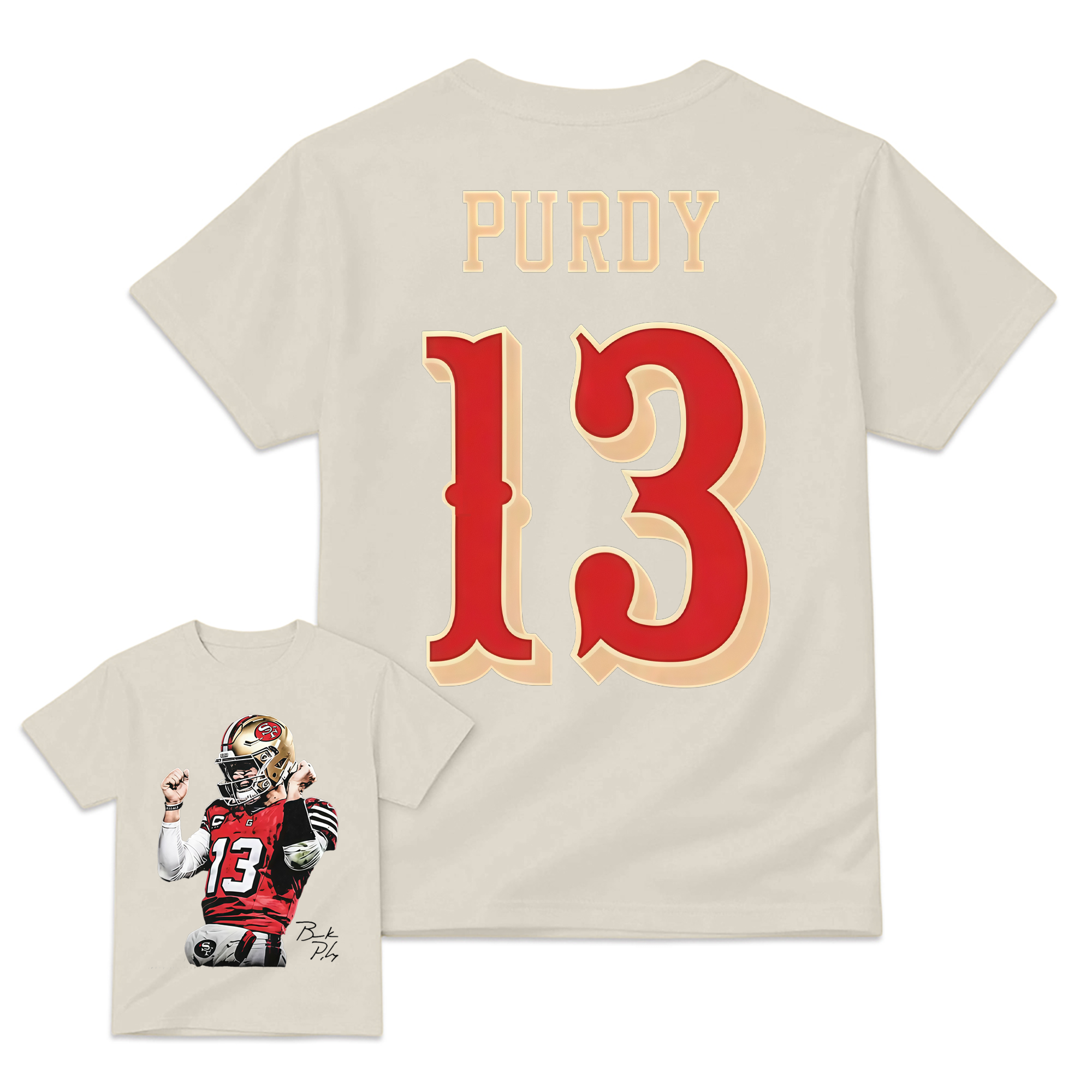 Men's Brock Purdy #13  Cotton T-Shirt Bay Area Football Fan Graphic Tee Vintage Heavyweight Short Sleeve Casual Game Day Streetwear