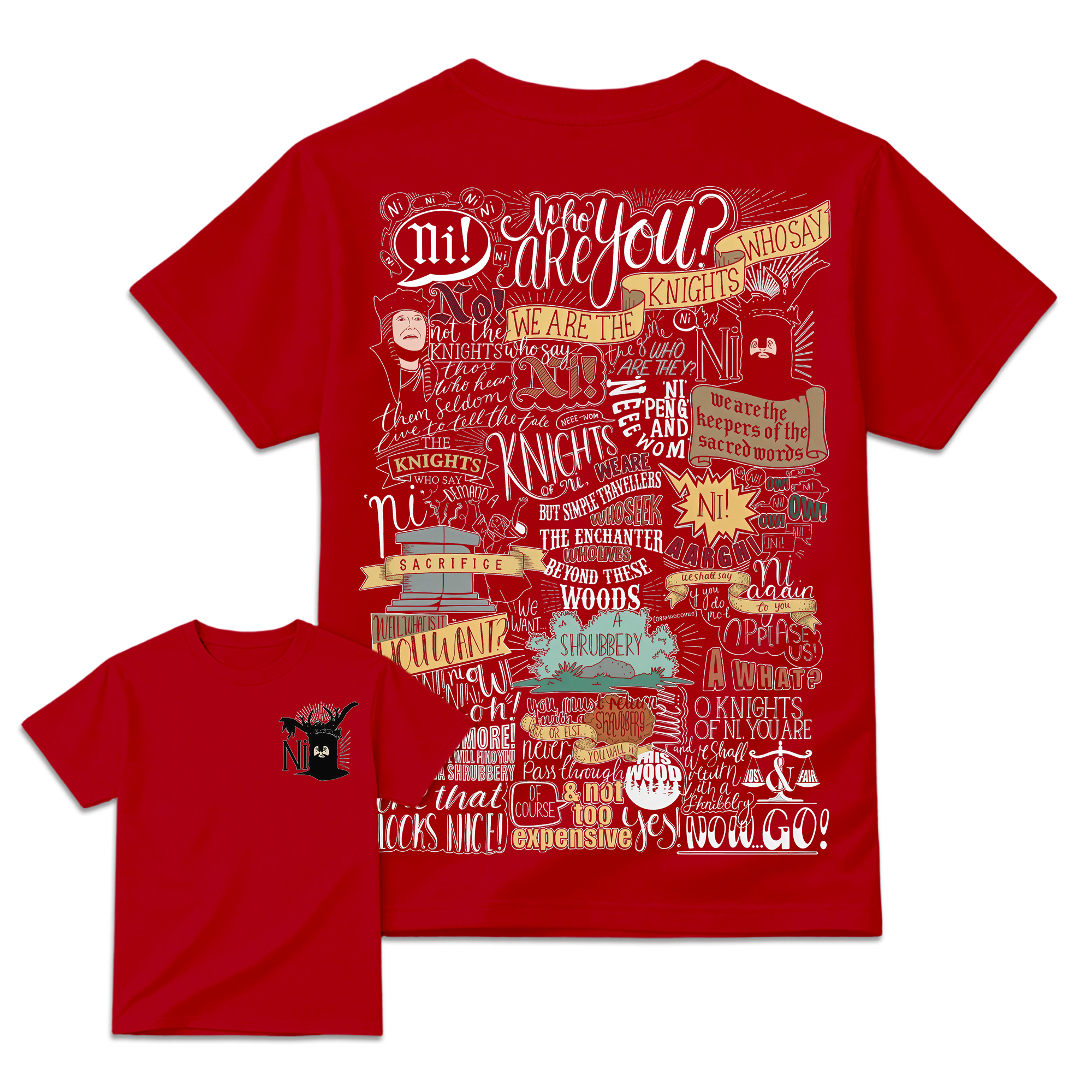 Ni! & Shrubbery Knights Who Say Ni Shirt 2sides, Monty Python and the Holy Grail Meme Tee, Funny 1975 Weirdcore Y2K Aesthetic Gift Unisex Shirt