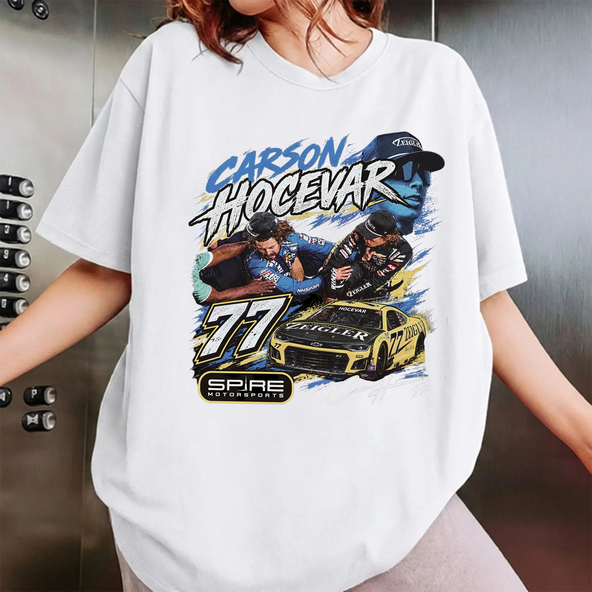 Ryan Blaney vs Carson Hocevar T-Shirt, NASCAR Fight Graphic Tee, Sand Vintage Racing Shirt, Unisex Oversized Top