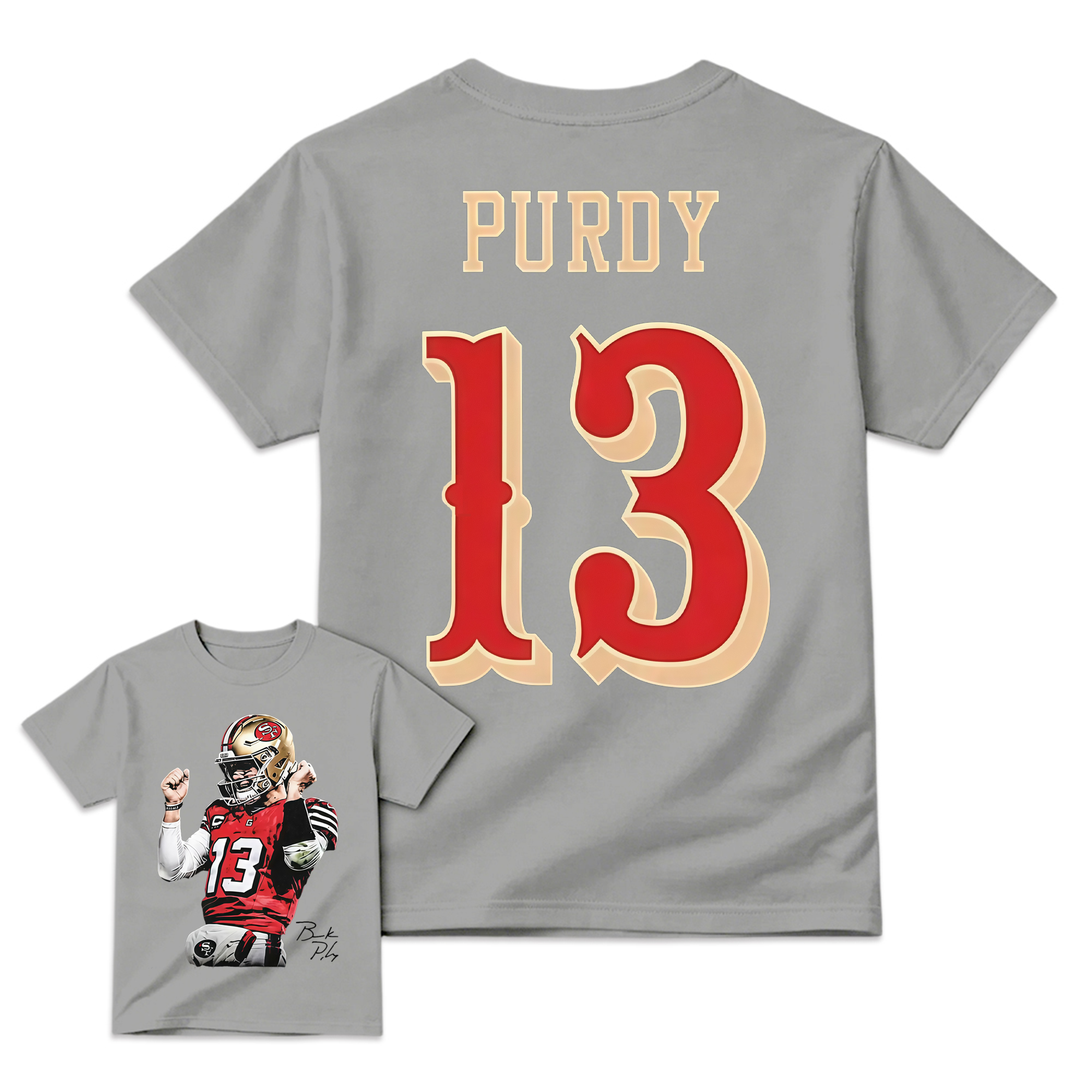 Men's Brock Purdy #13  Cotton T-Shirt Bay Area Football Fan Graphic Tee Vintage Heavyweight Short Sleeve Casual Game Day Streetwear