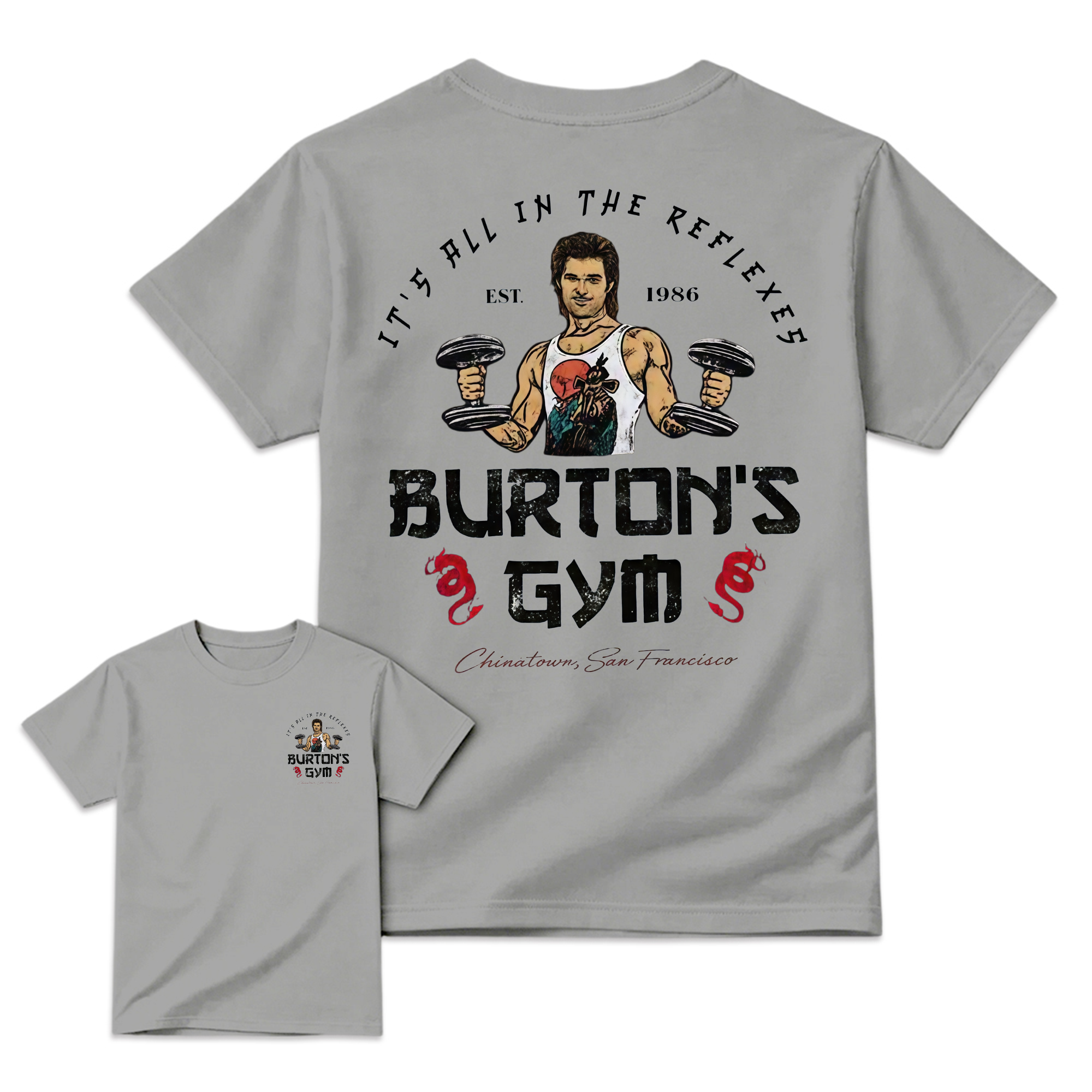 J4ck Burt0n T-Shirt, Burt0n's Gym "It's All In The Reflexes" Graphic Tee, Vintage 80s Action Movie Tribute