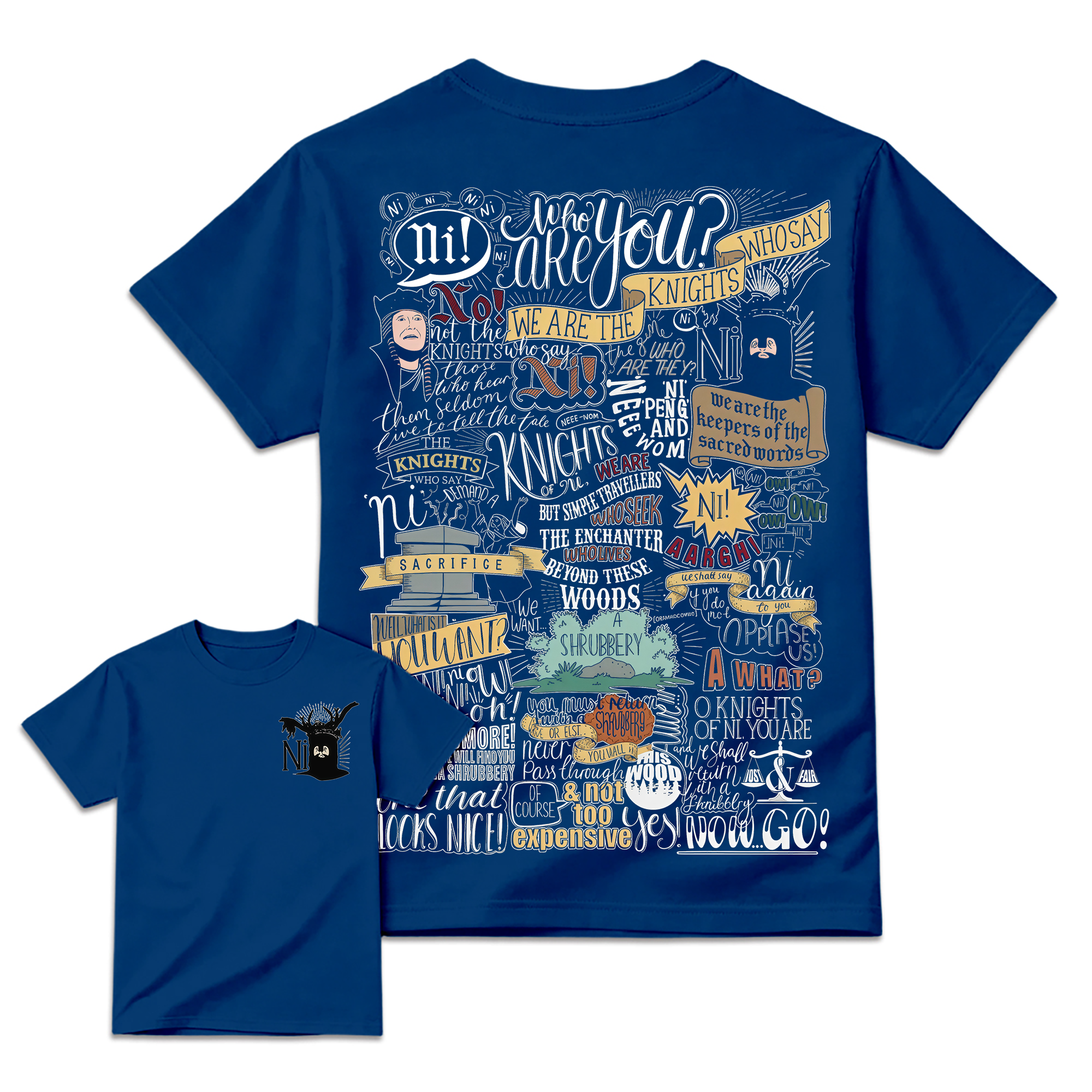 Ni! & Shrubbery Knights Who Say Ni Shirt 2sides, Monty Python and the Holy Grail Meme Tee, Funny 1975 Weirdcore Y2K Aesthetic Gift Unisex Shirt