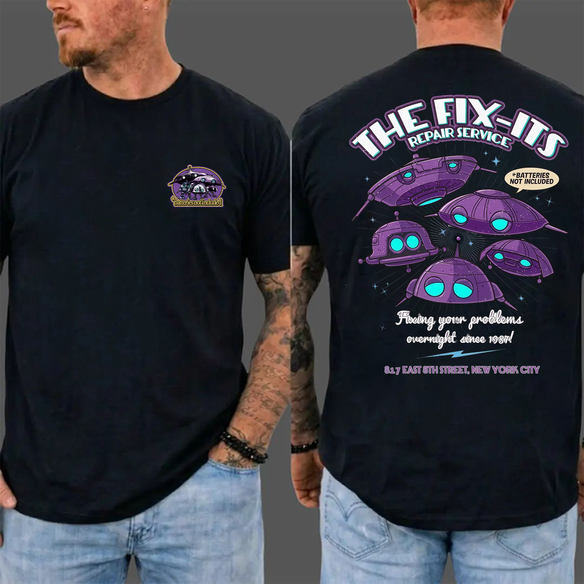 The Fix-It Repair Service Retro Sci-Fi Graphic Tee, Vintage Alien Robot Movie Shirt