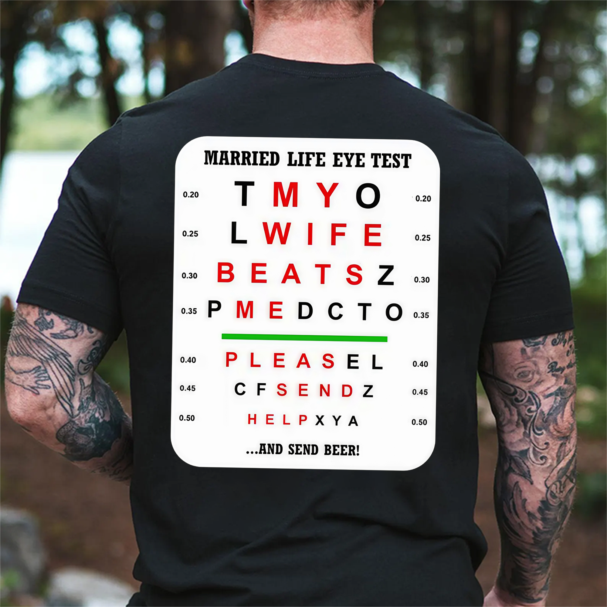Married Life Eye Test T-shirt, Funny Shirts, Husband Life Shirt, Casual Menswear, Comfy Cotton, Humorous Tee