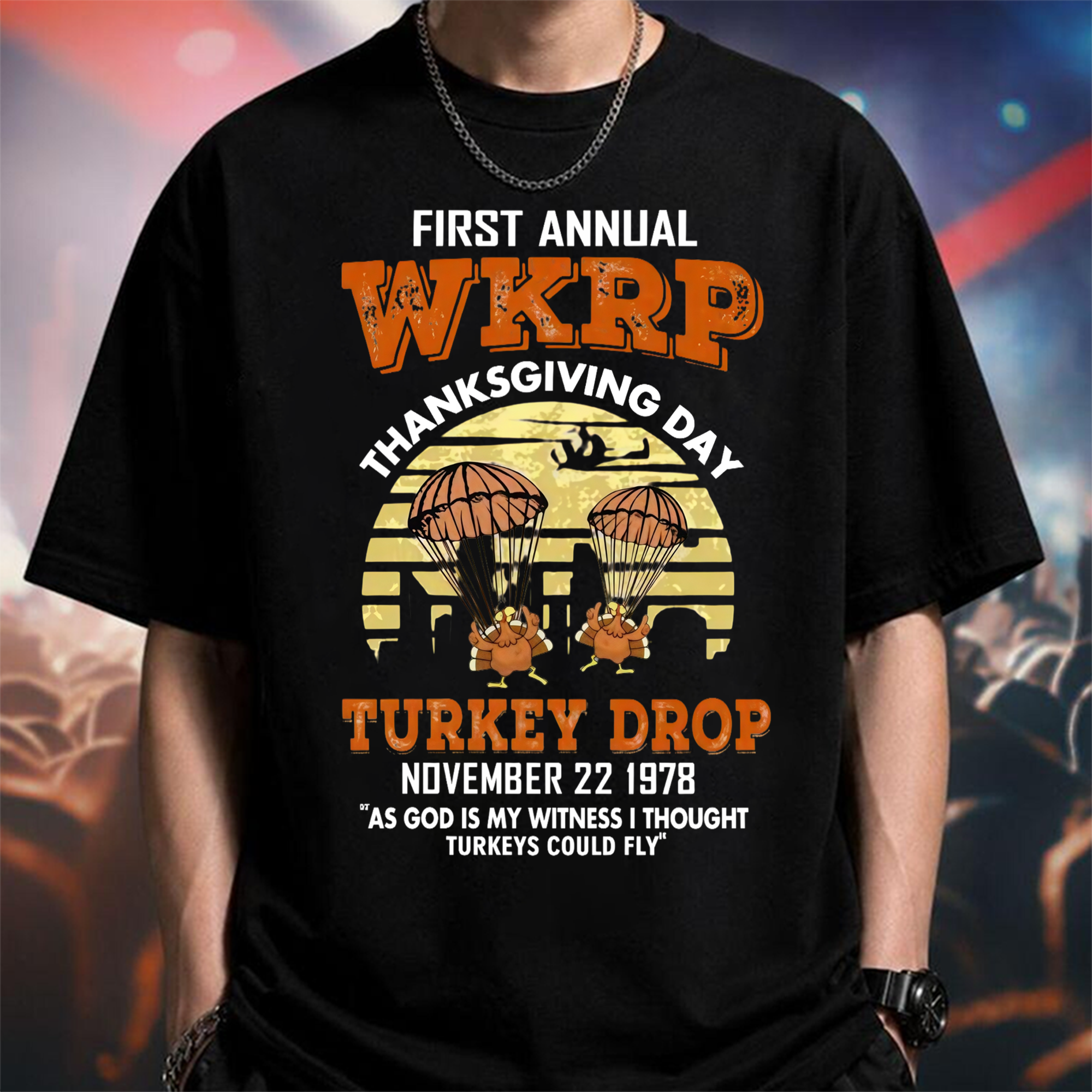 First Annual WKRP Turkey Drop 1978 Shirt, Funny Thanksgiving Vintage T-Shirt, As God Is My Witness I Thought Turkeys Could Fly Tee, Classic Retro Turkey Day Graphic
