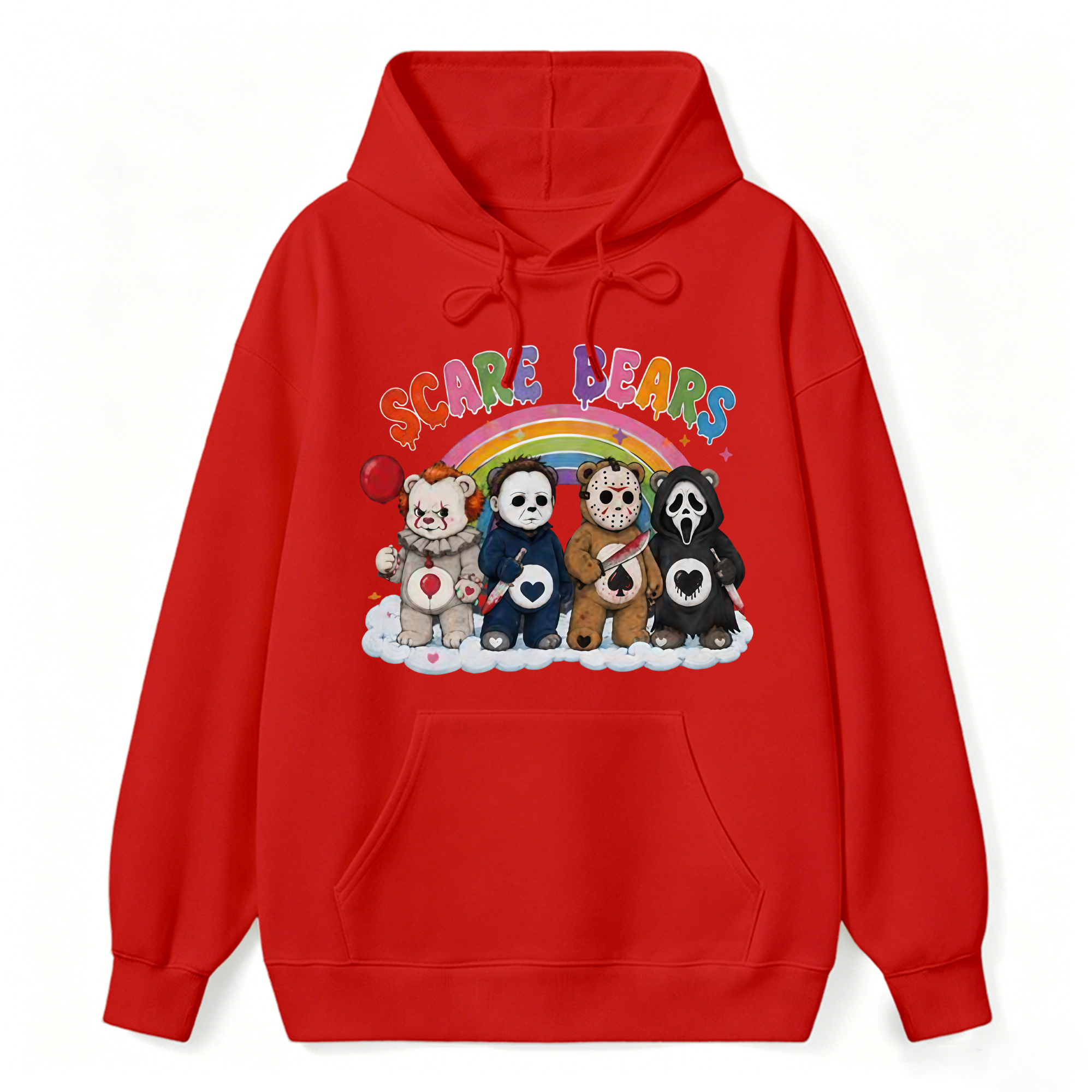 Scare Bears Cute Halloween Graphic Hoodie, Unisex Long‑Sleeve Pullover Hooded Sweatshirt for Fall Holiday Casual Daily Outfits